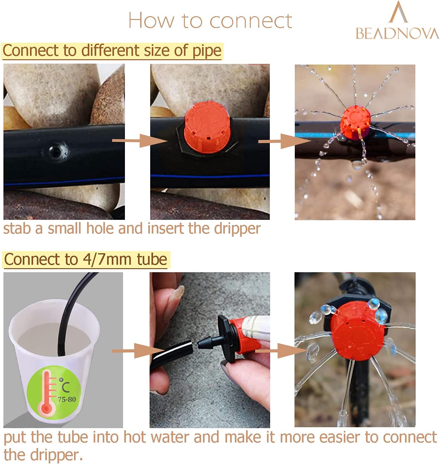 Drip Irrigation Emitters 50 Pcs Irrigation Drippers 360 Degree System Emitters Sprinklers Drippers for Drip 1/4 Inch Tube Gardening Red