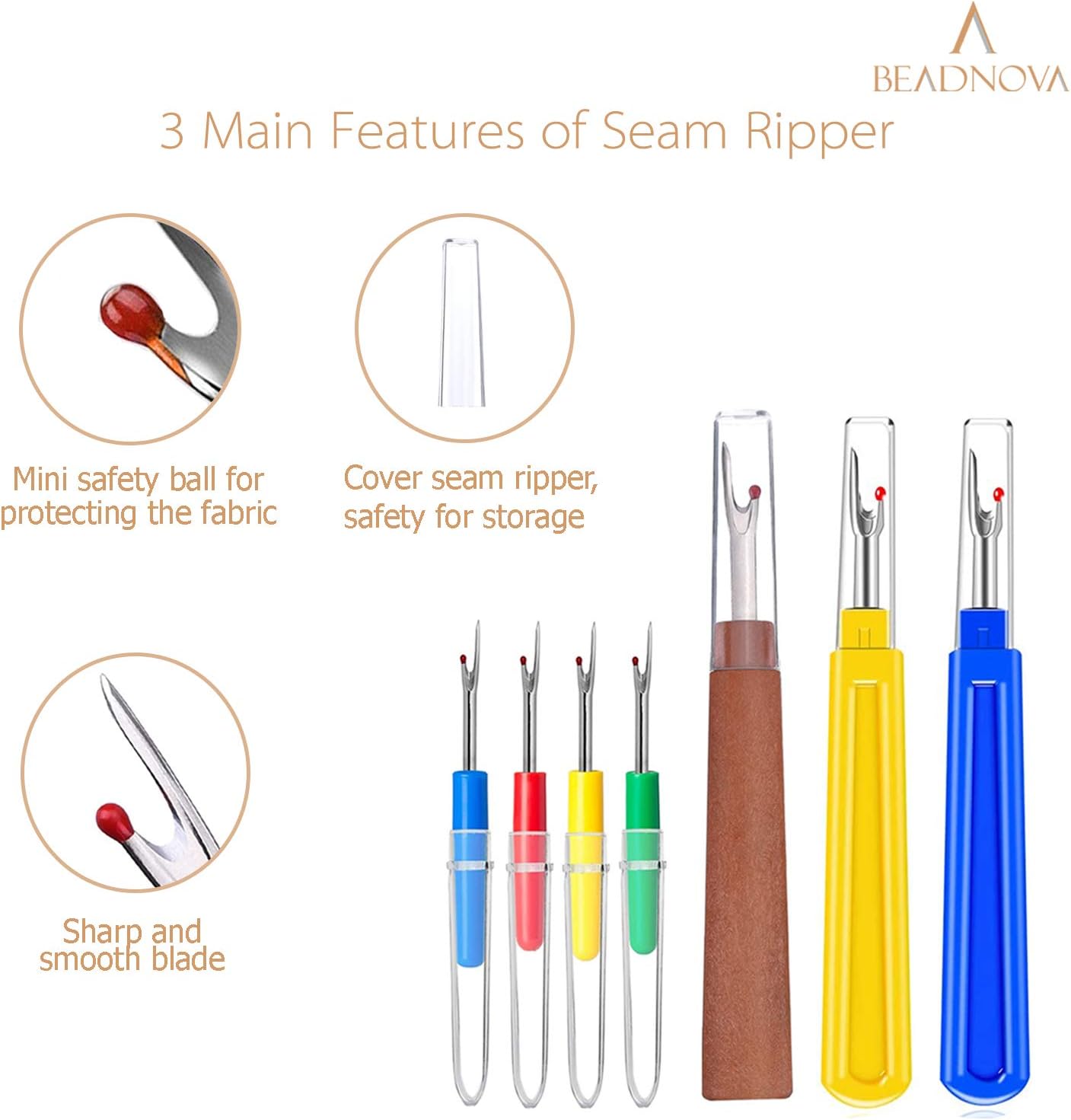 Seam Ripper 8pcs Thread Cutter Stitch Remover Small and Large Thread Remover Stitch Eraser Tag Ripper for Clothes Crafting Embroidery 3 Styles
