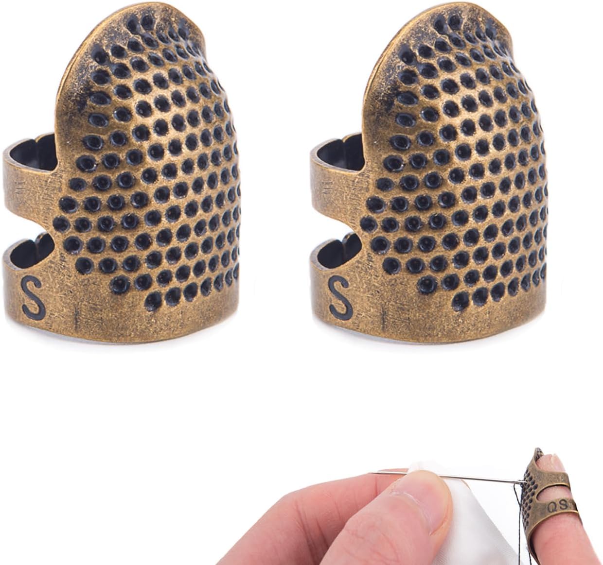 Thimbles for Hand Quilting Sewing Finger Protectors for Sewing Adjustable Metal Sewing Thimbles for Fingers Hand Embroidery Needlework Quilting Craft DIY Sewing Tools Size S, 2 Pcs