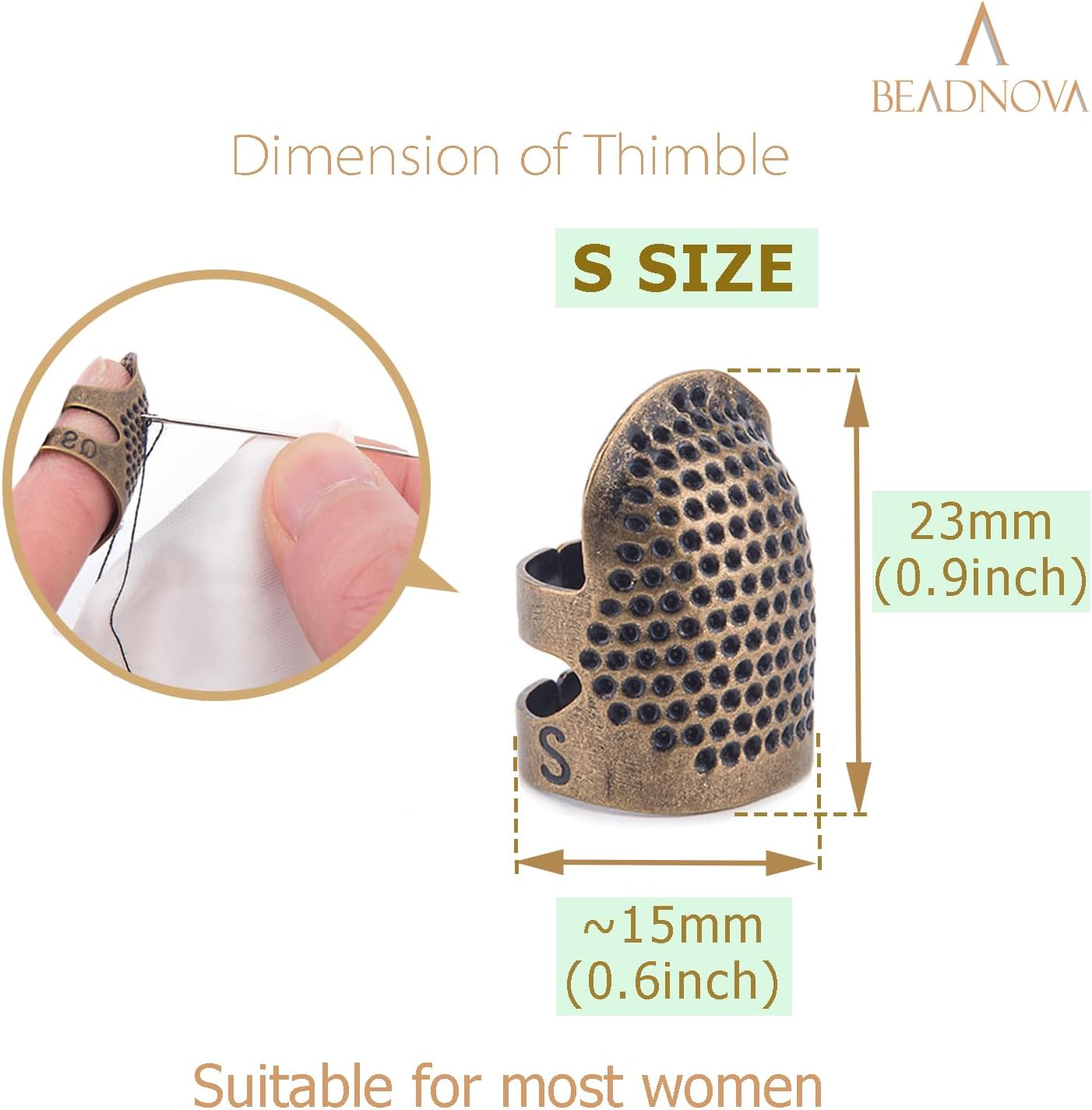 Thimbles for Hand Quilting Sewing Finger Protectors for Sewing Adjustable Metal Sewing Thimbles for Fingers Hand Embroidery Needlework Quilting Craft DIY Sewing Tools Size S, 2 Pcs