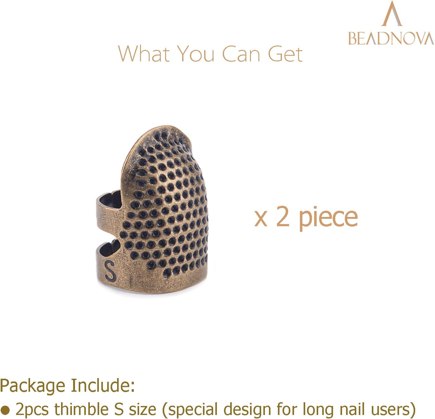 Thimbles for Hand Quilting Sewing Finger Protectors for Sewing Adjustable Metal Sewing Thimbles for Fingers Hand Embroidery Needlework Quilting Craft DIY Sewing Tools Size S, 2 Pcs