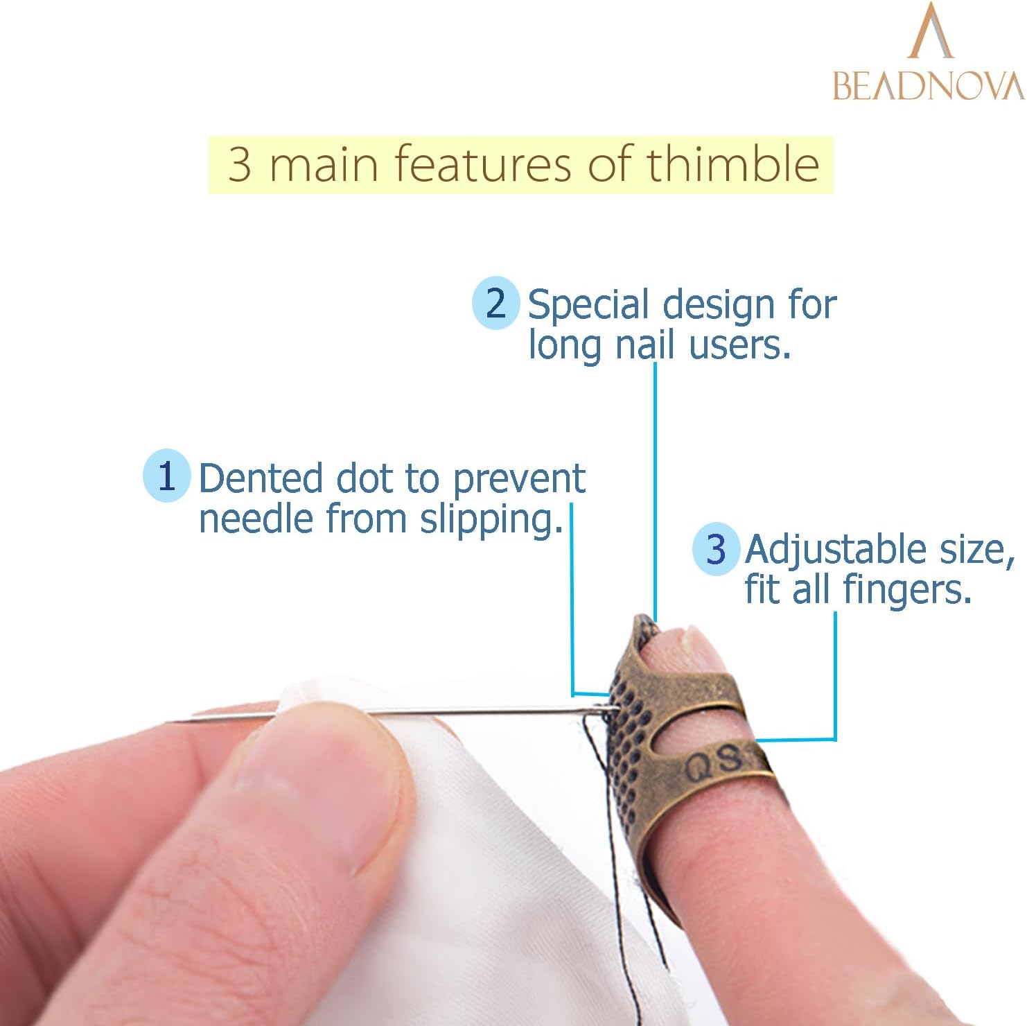 Thimbles for Hand Quilting Sewing Finger Protectors for Sewing Adjustable Metal Sewing Thimbles for Fingers Hand Embroidery Needlework Quilting Craft DIY Sewing Tools Size S, 2 Pcs