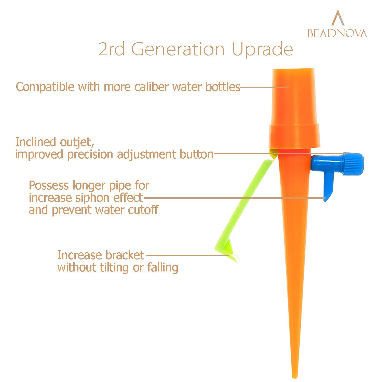 Plant Self Watering Spikes Automatic Irrigation Equipment Adjustable Self Watering Spikes for Plants with Slow Release Control Valve Orange Green, 6pcs