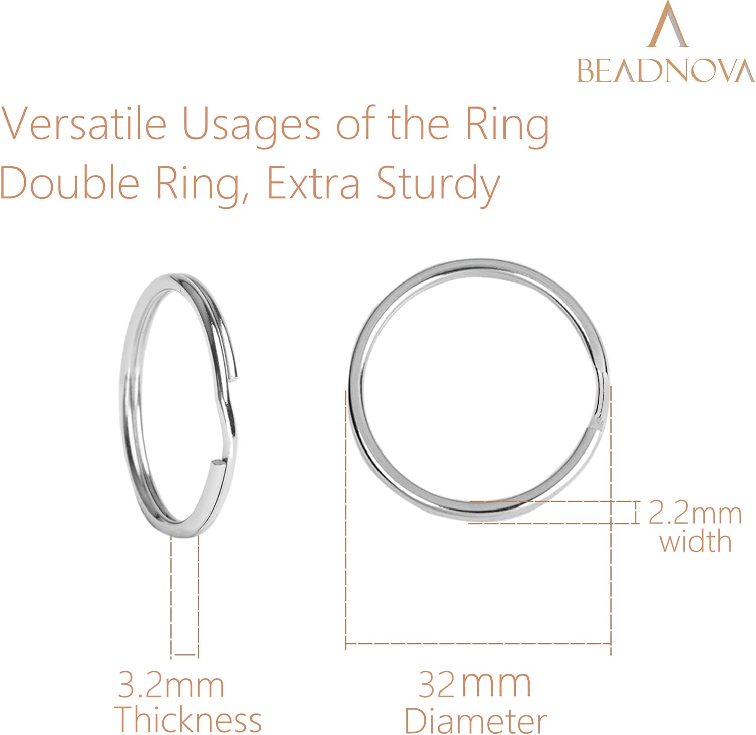 Key Chain Ring Metal Split Ring for Dog Tag and Keys Organization 32mm, 30pcs