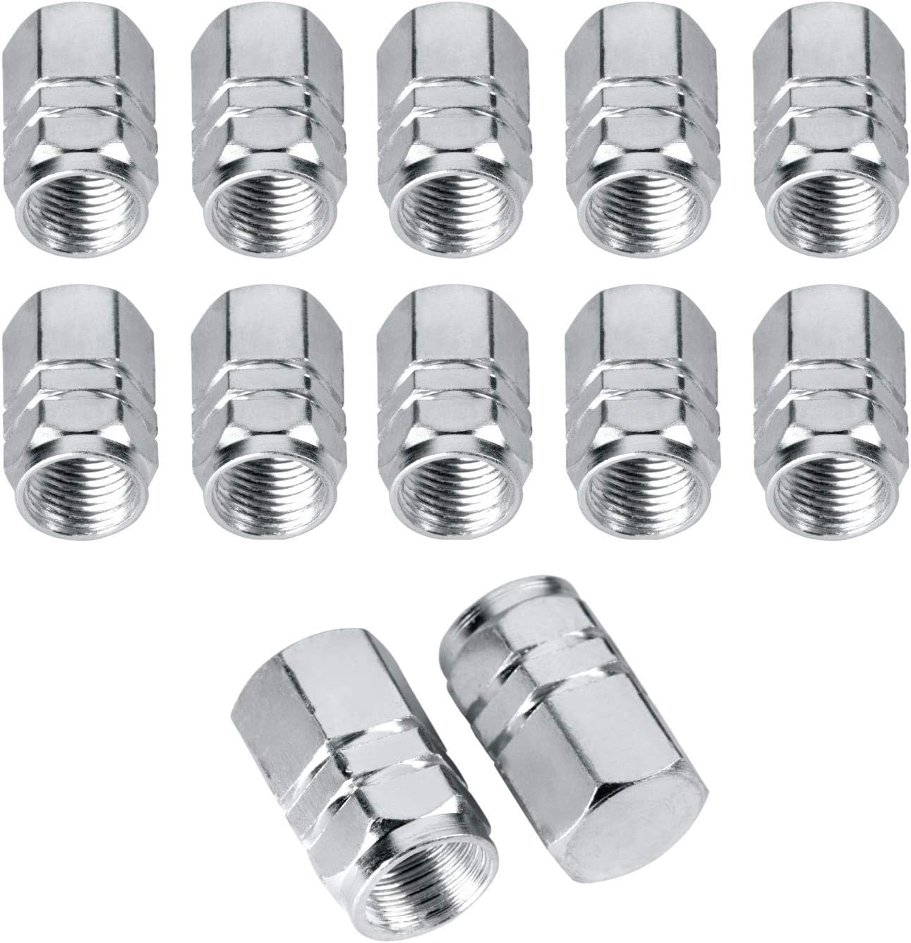 Valve Stem Caps Aluminum Chrome Caps for Tires Valve 12pcs Pack,Silver