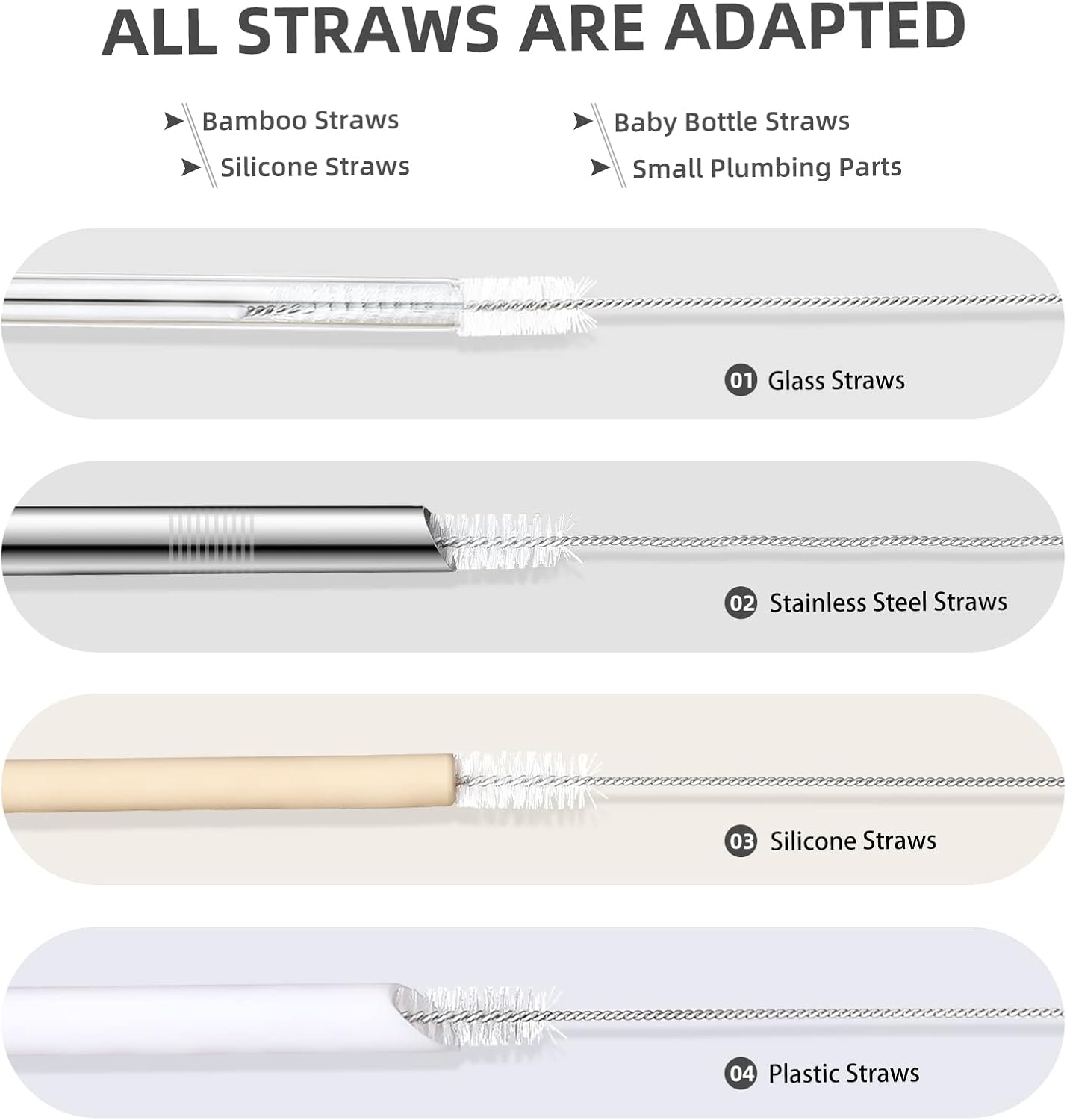 9-Piece Straw Cleaner Brush Kit - for Stanley Mug 40, 30, 20 oz, 3-Size Extra Long Pipe Cleaners, Straw Cleaning Brush for Tumbler, Sippy Cup, Bottle and Tube