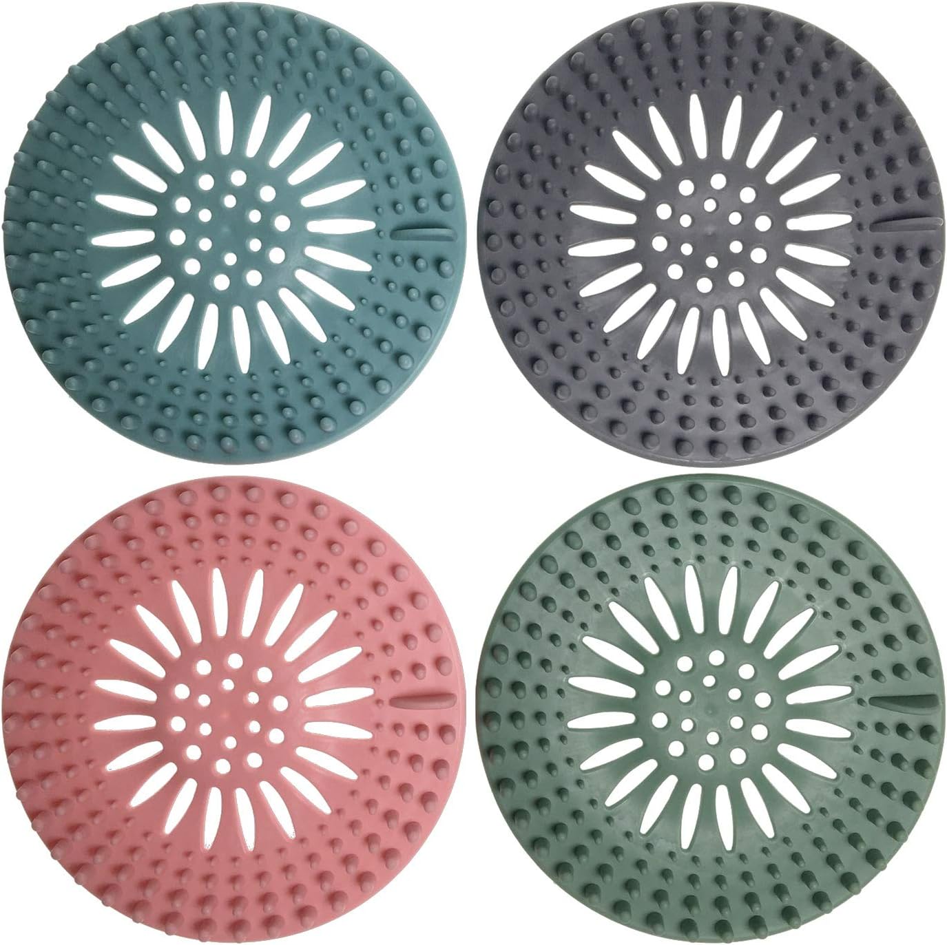 Drain Hair Catcher Cover Silicon Shower Drain Hair Trap Universal Stopper for Shower Bathroom Bathtub Kitchen Tub Mix Colors, 4 Pack