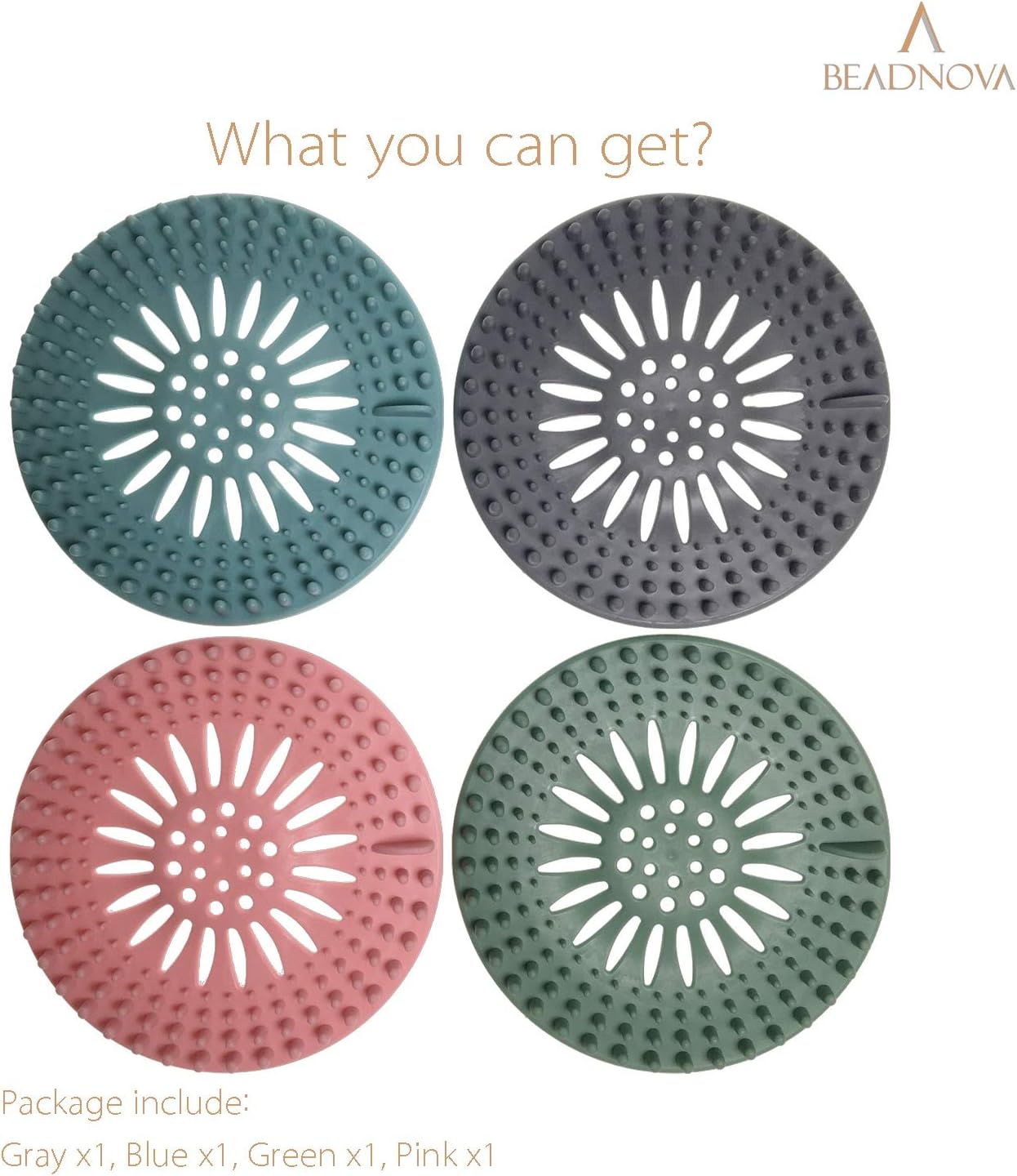 Drain Hair Catcher Cover Silicon Shower Drain Hair Trap Universal Stopper for Shower Bathroom Bathtub Kitchen Tub Mix Colors, 4 Pack