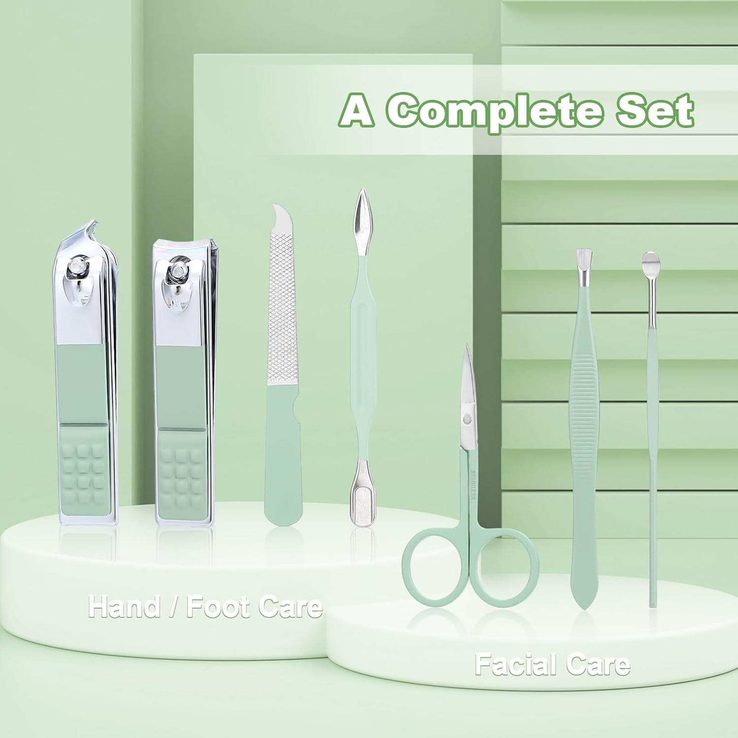 Manicure Set-Stainless Steel Nail Care Set-Professional 7 in 1 Ingrown Toenail Clipper Grooming Tool-Pedicure Kit & Toe Nail Cutter-Thick Nail Scissors Toiletries with Cuticle Trimmer Green