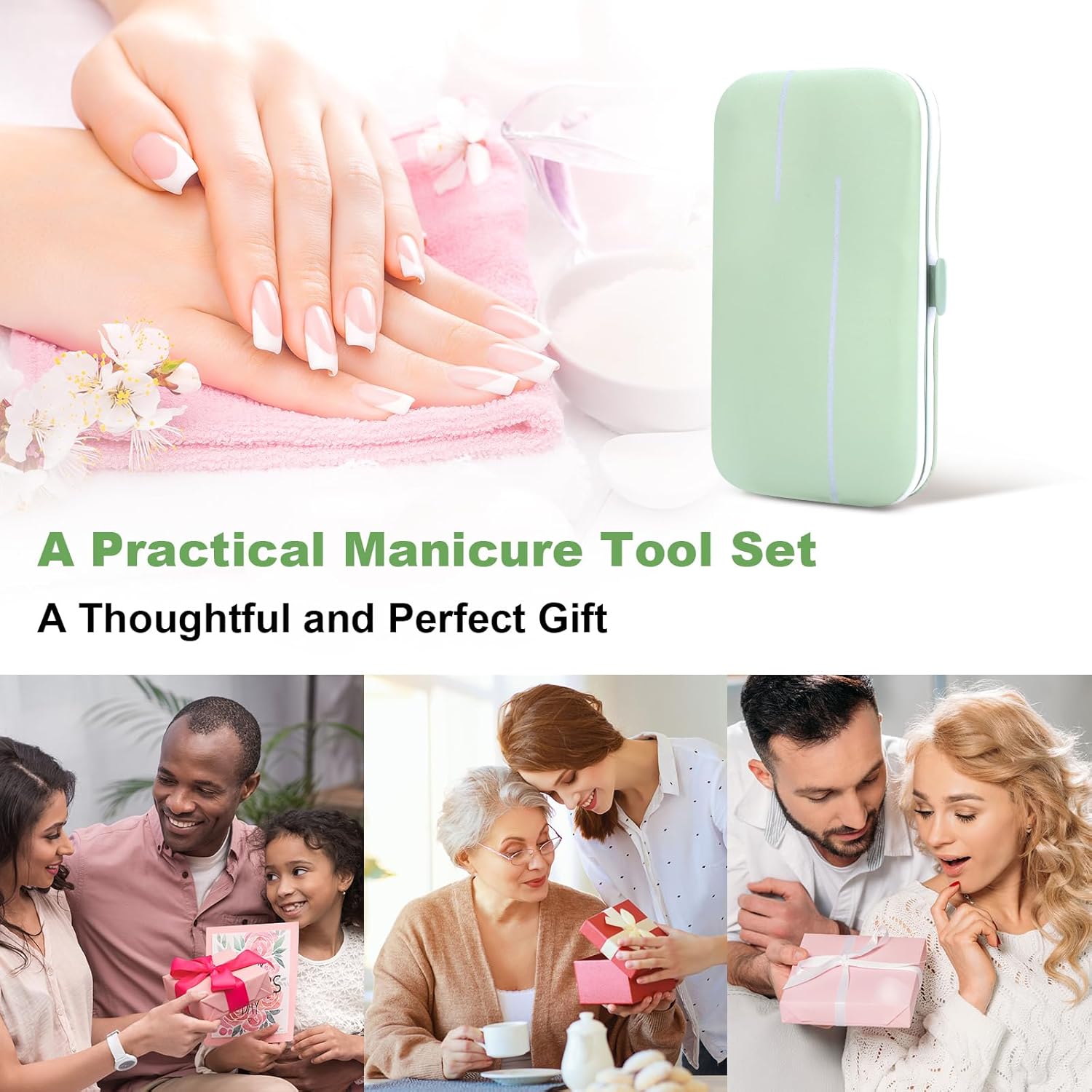 Manicure Set-Stainless Steel Nail Care Set-Professional 7 in 1 Ingrown Toenail Clipper Grooming Tool-Pedicure Kit & Toe Nail Cutter-Thick Nail Scissors Toiletries with Cuticle Trimmer Green