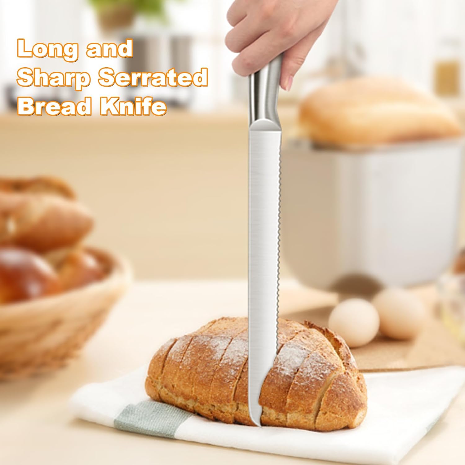 Serrated Bread Knife, Pastry-Slicer - 10 Inch/24CM Blade,One-Piece Stainless Steel Design,Best Knives for Slicing Bread, Bagels, Cake