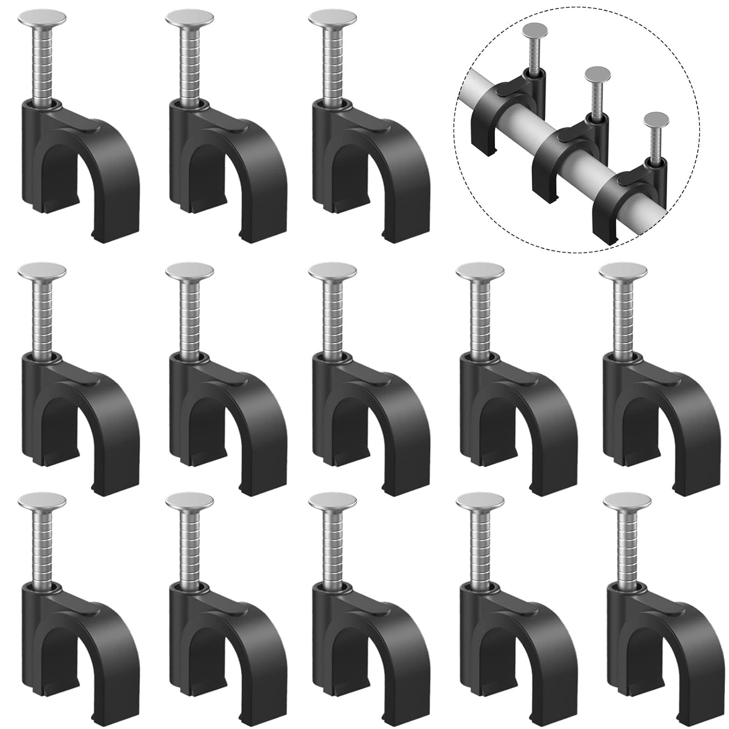 Plastic Cable Clamps Nail in Cable Clips 100 Pcs 10mm Cable Wire Clips Cable Tacks Coax Cable Clips Speaker Wire Clips Cable Nails for Cords Ethernet Cable Clips Black RG6 RG59 CAT6 RJ45