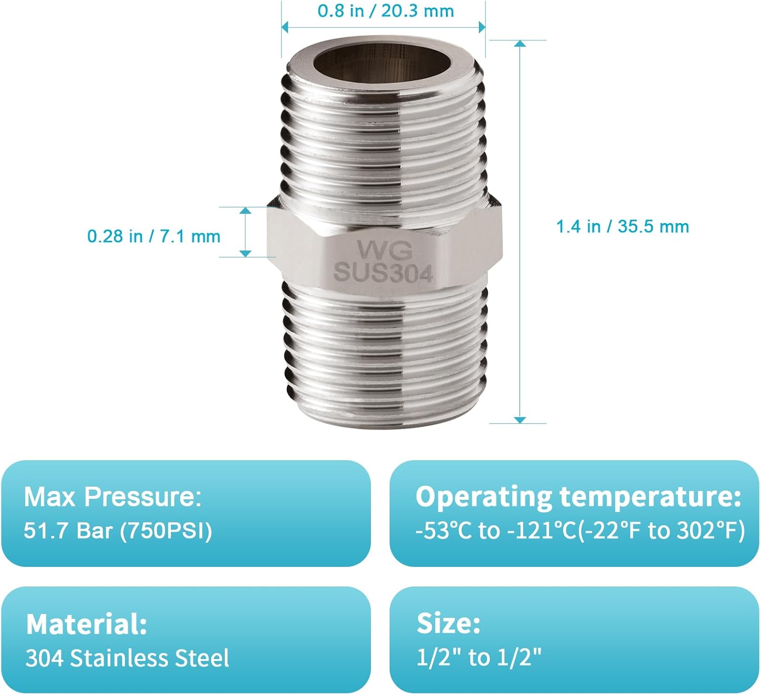 Shower Hose Extension Connector, 1/2 to 1/2 Shower Hose Extender Fitting Extra Long Joint, Used to Connect Two Hoses, Solid Stainless Steel, 1 PCS