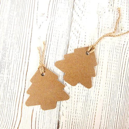 Christmas Tree Gift Tags,Gift Wrap Tags,100 Pcs Kraft Paper Gift Tag with String,Blank Craft Gift Tag with Natural Jute Twine String