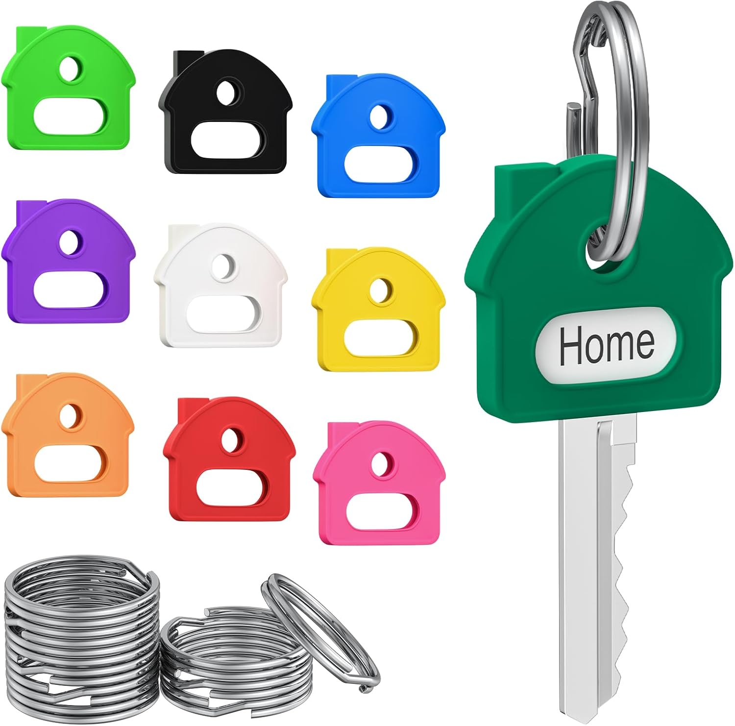 10 Pcs Key Covers Caps, 1" Key Identifiers with Labels, Soft Stretchy Key Covers for House Key, Cute Key Head Protectors for Standard Keys Not for Odd-Shaped Keys , 10 Colors