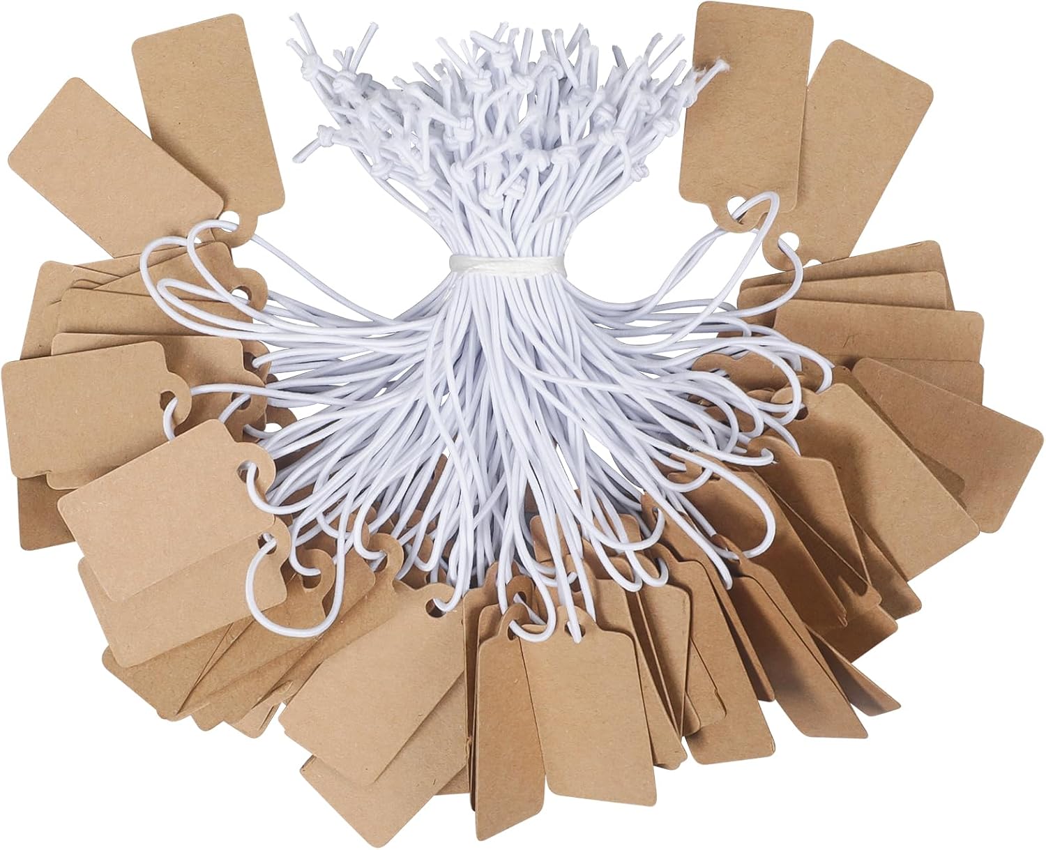 200 Pcs Kraft Price Tags with Elastic String Attached Writable Brown Kraft Paper Tags Hang Tag for Pricing Clothing Jewelry Price Display Labels Blank Merchandise Marking Tag, 1 3/8" x 3/4"