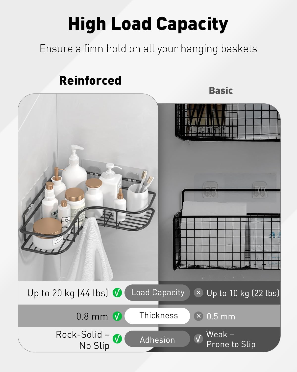 12 Pcs Shower Caddy Adhesive Hooks,Strong Shower Hooks, Caddy Adhesive Replacement, Transparent Bathing Sticky Strips for Bathroom Storage Shelves, Kitchen Racks and Baskets