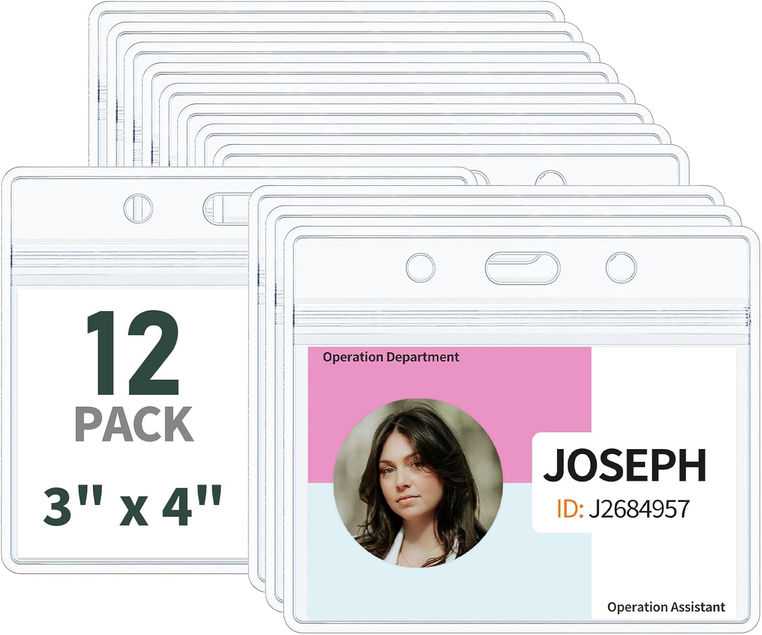 12 Pack 3" x 4" Name Tag Holders Clear Horizontal Name Badge Holders with Resealable Zip Soft Waterproof Plastic Card Case Protector for Business Exhibition Activity and Event