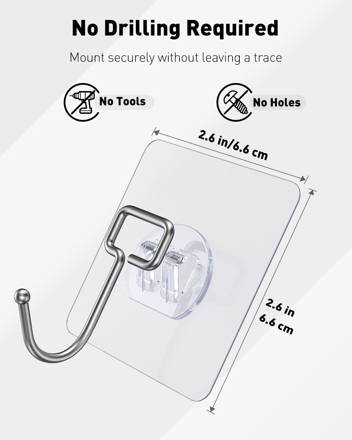 10 Pcs Large Adhesive Hooks for Hanging, 33 lbs Max Heavy Duty Wall Hooks, Clear Waterproof Picture Hangers, Self-Adhesive Sticky Hangers for Outdoor Bathroom Kitchen and Office