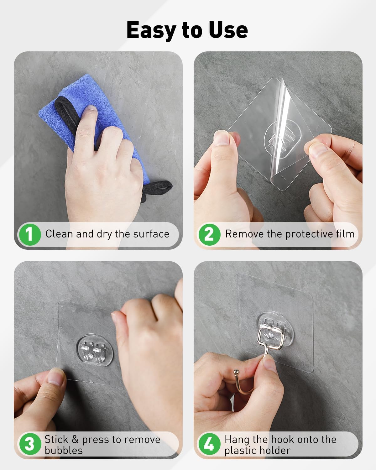 10 Pcs Large Adhesive Hooks for Hanging, 33 lbs Max Heavy Duty Wall Hooks, Clear Waterproof Picture Hangers, Self-Adhesive Sticky Hangers for Outdoor Bathroom Kitchen and Office