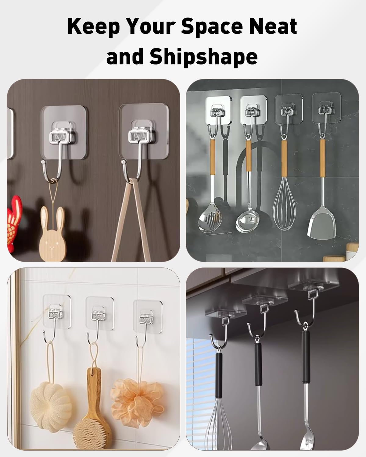 10 Pcs Large Adhesive Hooks for Hanging, 33 lbs Max Heavy Duty Wall Hooks, Clear Waterproof Picture Hangers, Self-Adhesive Sticky Hangers for Outdoor Bathroom Kitchen and Office