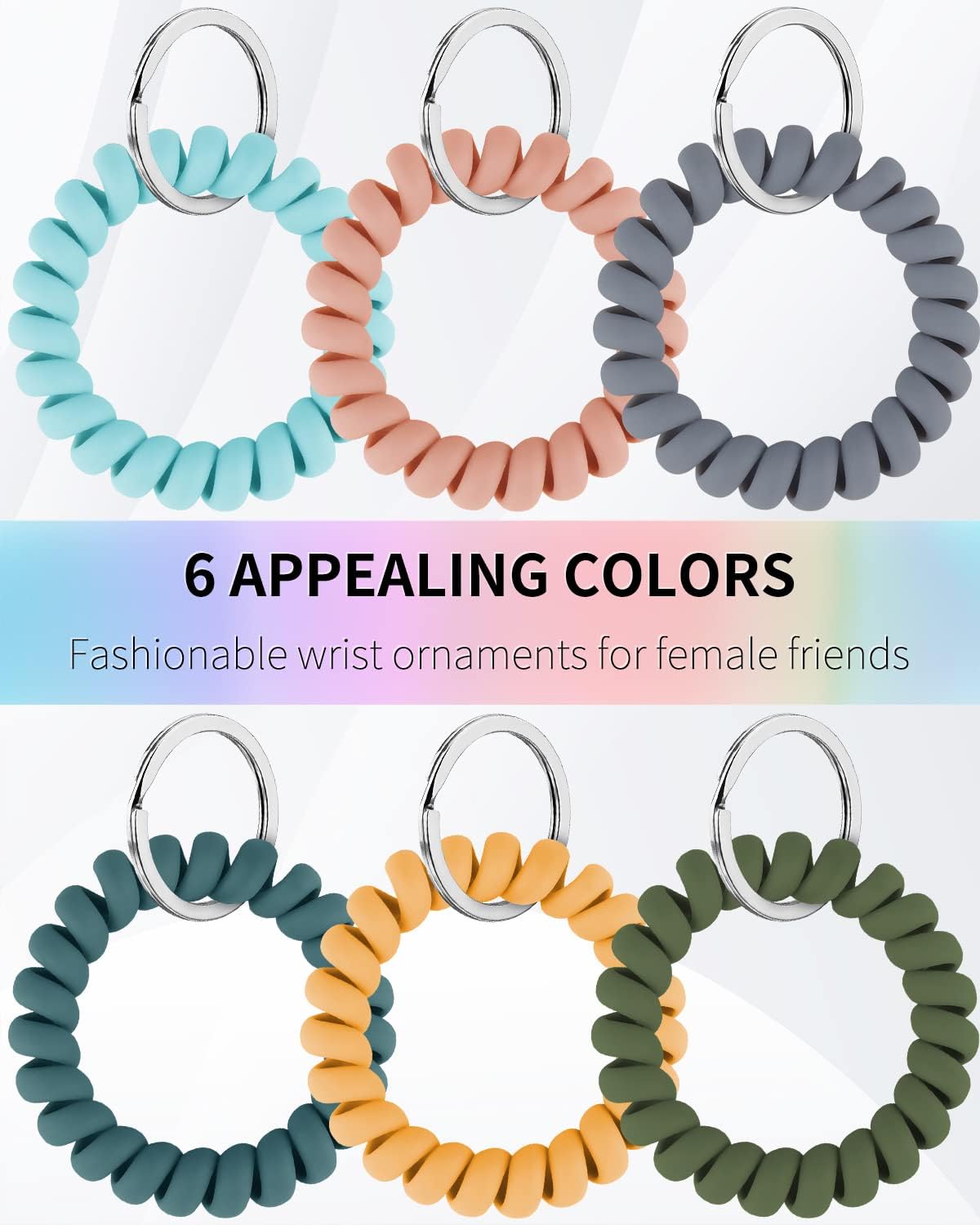 Wristlet Keychain Flexible Plastic Spring Spiral Coil Key Holder with Silver Key Ring Chain Holder Tag