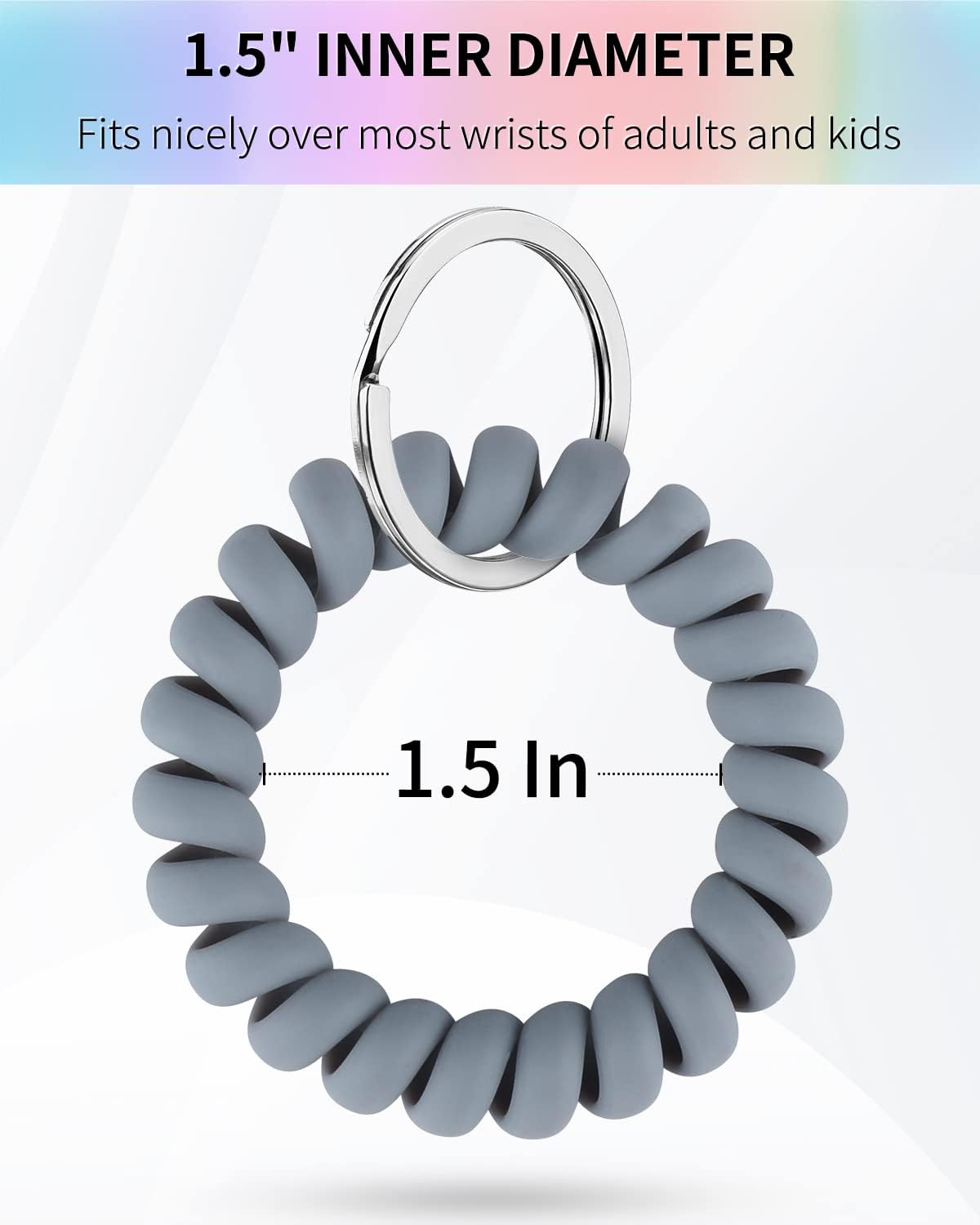 Wristlet Keychain Flexible Plastic Spring Spiral Coil Key Holder with Silver Key Ring Chain Holder Tag