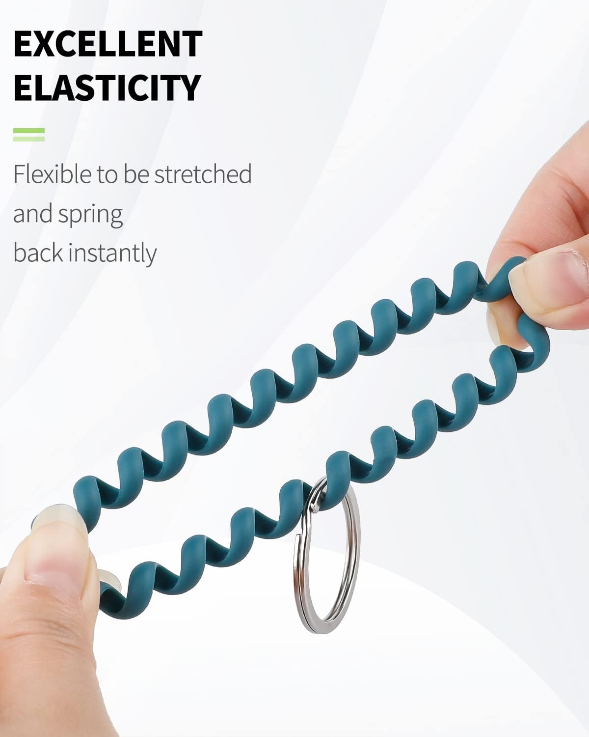Wristlet Keychain Flexible Plastic Spring Spiral Coil Key Holder with Silver Key Ring Chain Holder Tag