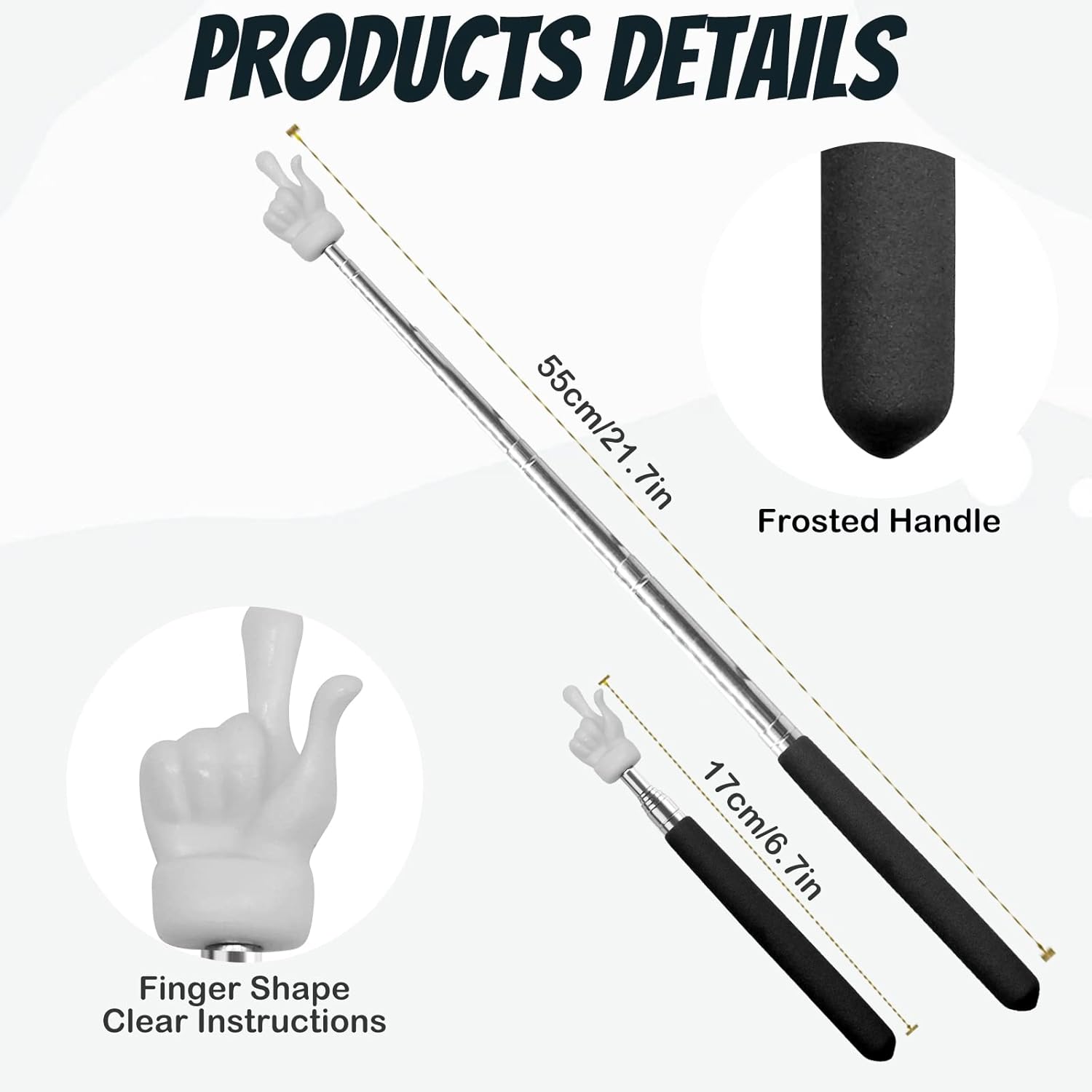 2Pcs Telescopic Teachers Pointer, Extendable Hand Pointer Finger Pointer Stick, Mini Retractable Classroom Pointer for Elementary School Kindergarten Teacher, Classroom Supplies Black
