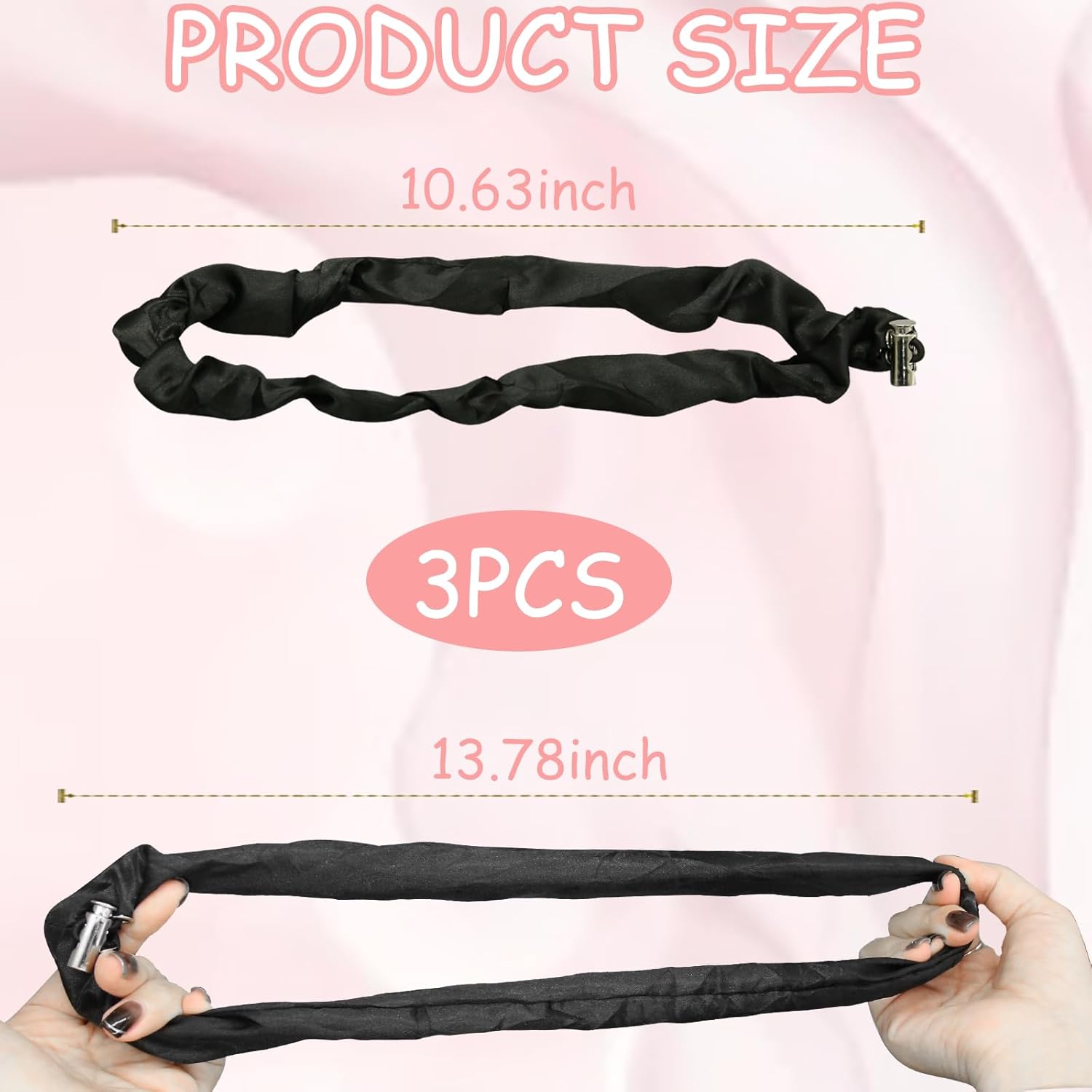 3Pcs Silk Scrunchies: Adjustable Slip Black Satin Hair Ties for Thick, Curly, Natural Hair and Long Afro Ponytail Styles