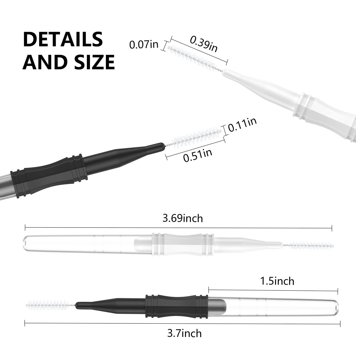 20 Pcs Micro Eyebrow Brush With Cap,Eyebrow Spoolie Brush Micro Eyebrow Lamination Brush 2 Size Multifunctional Micro Spooly Lash Mascara Brush Comb for Eyelash Lift Extensions Brow Clean White,Black