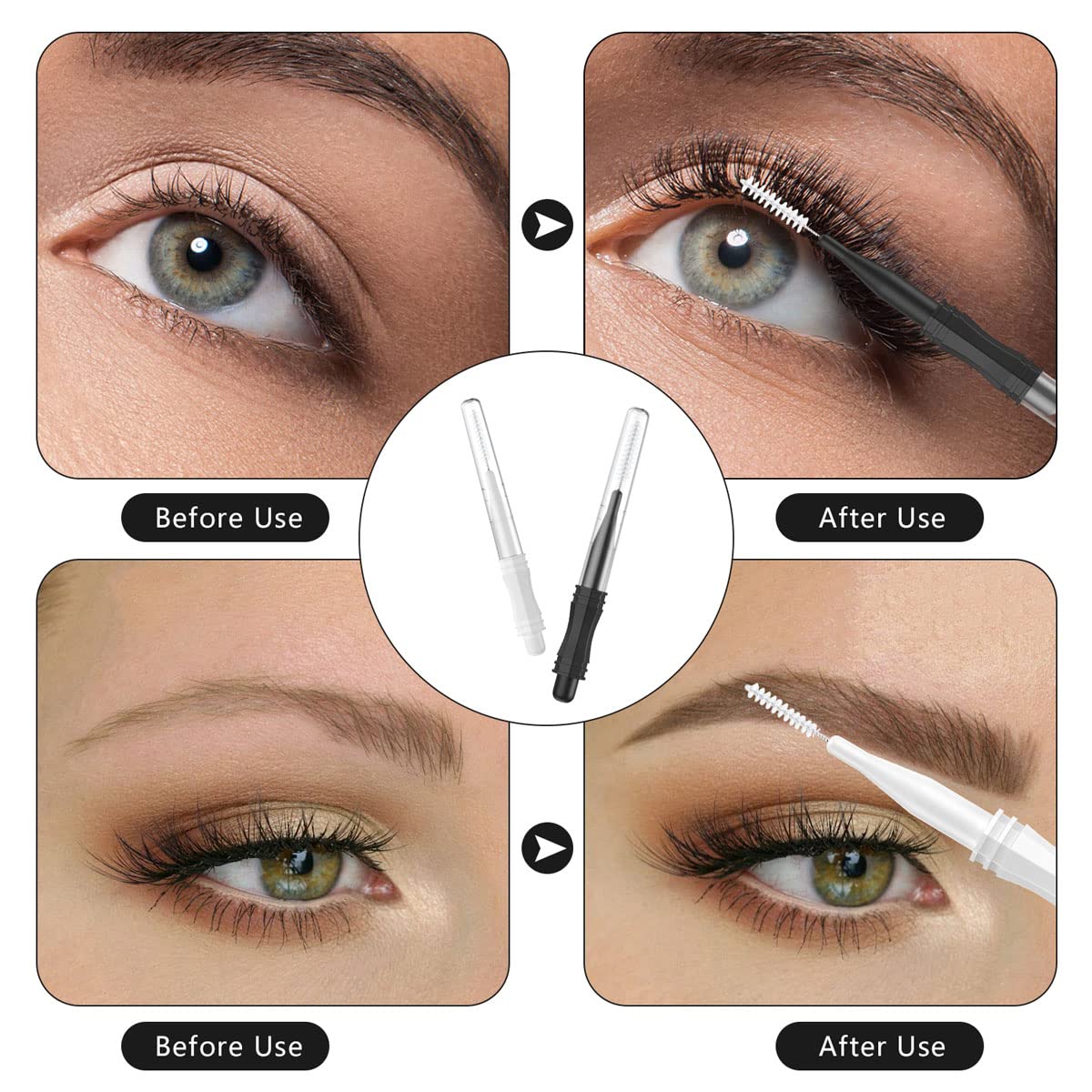 20 Pcs Micro Eyebrow Brush With Cap,Eyebrow Spoolie Brush Micro Eyebrow Lamination Brush 2 Size Multifunctional Micro Spooly Lash Mascara Brush Comb for Eyelash Lift Extensions Brow Clean White,Black
