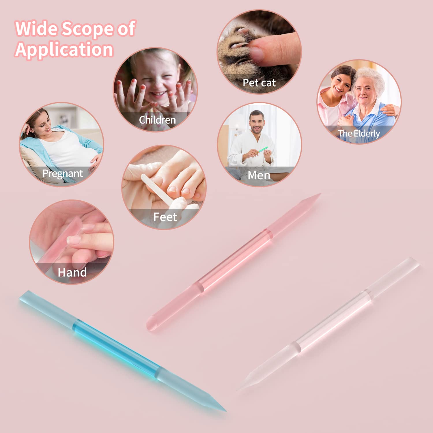 3 Pcs Glass Cuticle Pusher Nail File Cuticle Manicure Stick Remover Cuticle Tool Set Double Sided Crystal Glass with Grit Cuticle Care Stick for Women Girls Nail Salons Homes Pink,Blue,Transparent