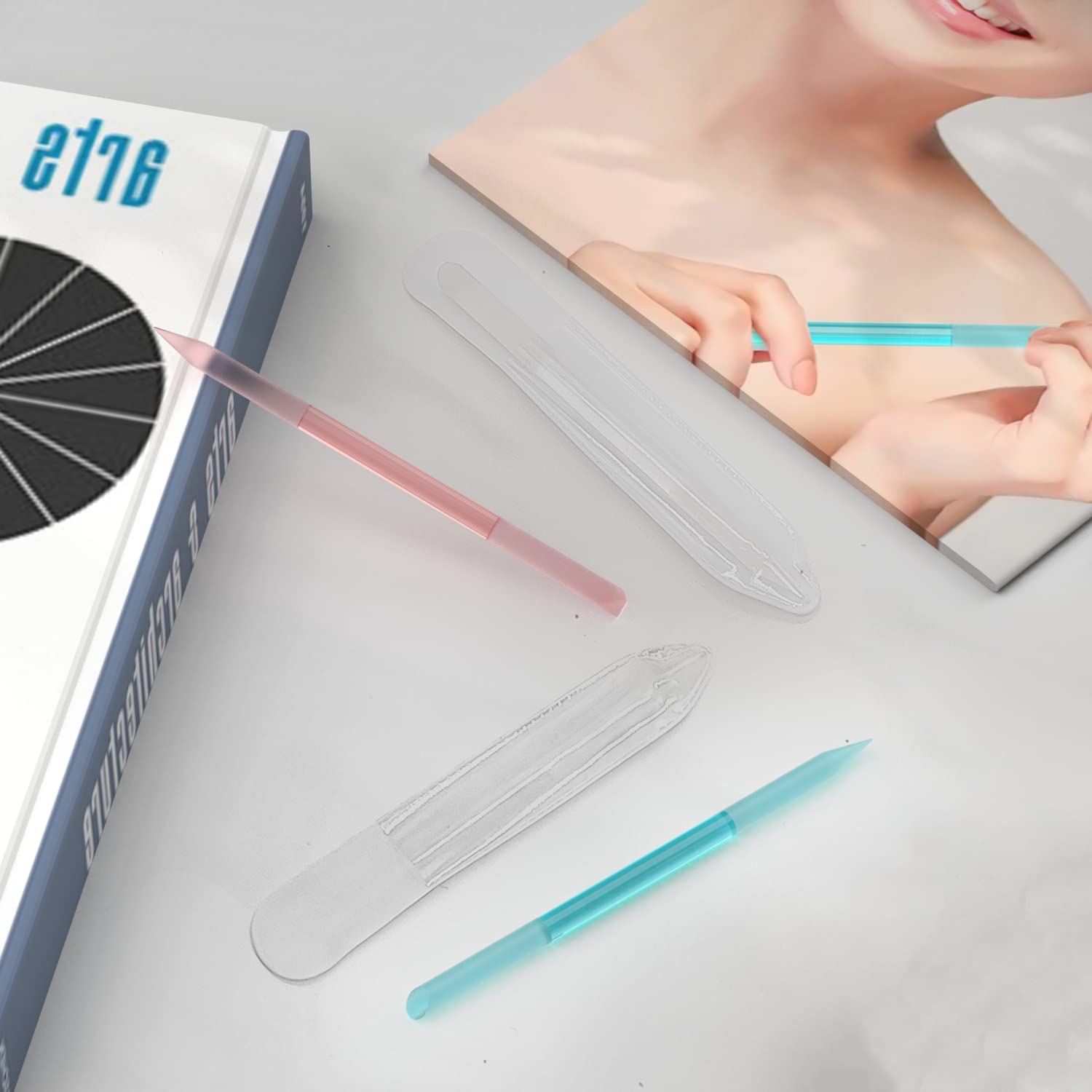 3 Pcs Glass Cuticle Pusher Nail File Cuticle Manicure Stick Remover Cuticle Tool Set Double Sided Crystal Glass with Grit Cuticle Care Stick for Women Girls Nail Salons Homes Pink,Blue,Transparent