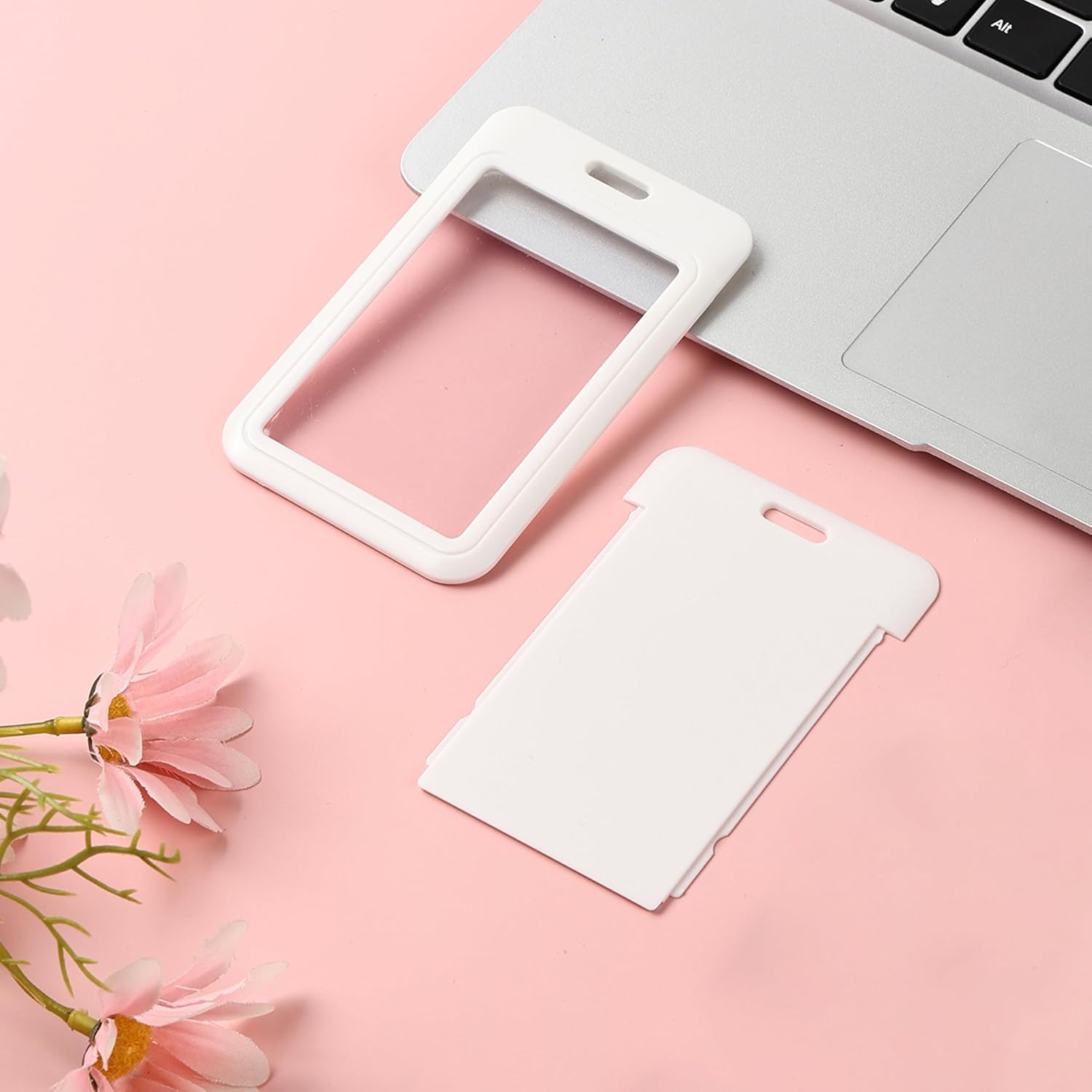 1 Pcs Sliding ID Badge Holder with Clear Window White ID Card Protector Pouch for Office School ID Credit Cards Proximity Key Cards Driver’s Licenses and Passes