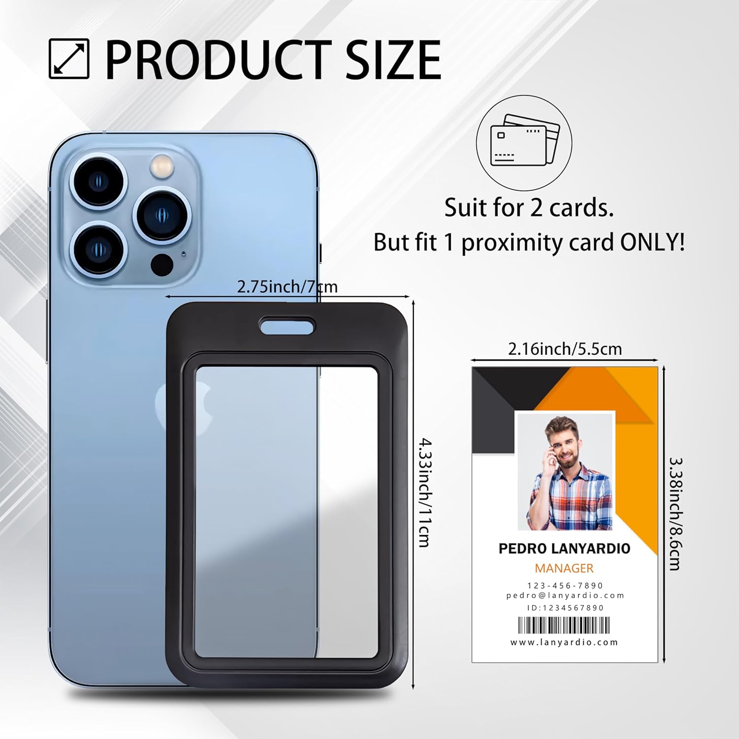 1 Pack Sliding Vertical ID Badge Holder Hard Black Plastic Card Case Protector Pouch with Sided Clear Window for Office School ID Credit Cards and Proximity Key Cards