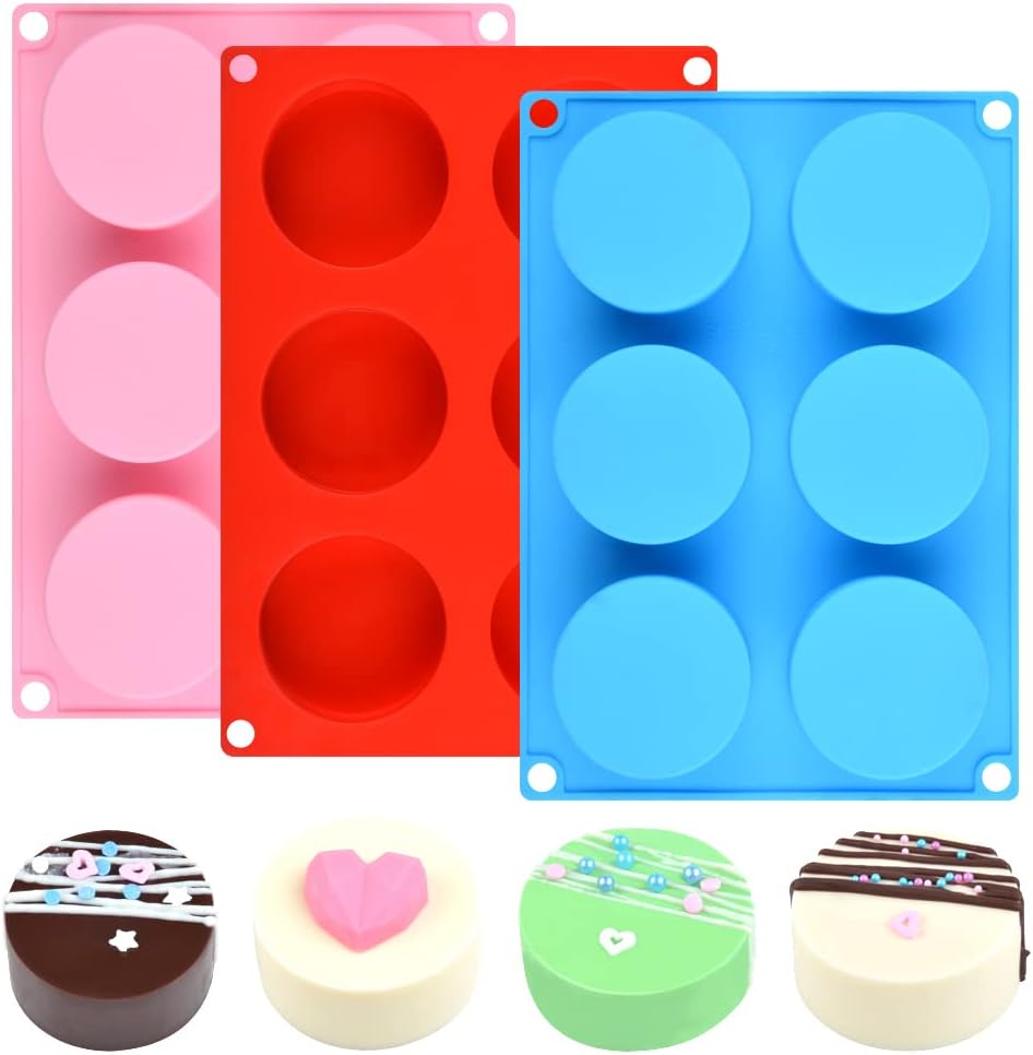 Cake Puck Molds, Silicone Cookie Molds Round Cylinder for Chocolate Covered Cake Pucks, Cookie Pucks Easy to Release 3, Multi