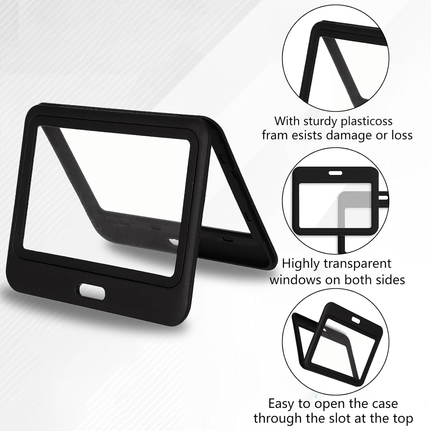 1 Pcs ID Badge Holder with Double-Sided Windows Horizontal Hard Plastic Case Black Card Protector Pouch for Office School ID Credit Cards Proximity Key Cards Driver’s Licenses and Passes