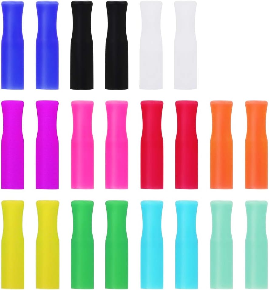22Pcs Reusable Straws Tips, Silicone Straw Tips, Multi-color Food Grade Straw Tip Covers Only Fit for 1/4 Inch Wide 6MM Out diameter Stainless Steel Straws by