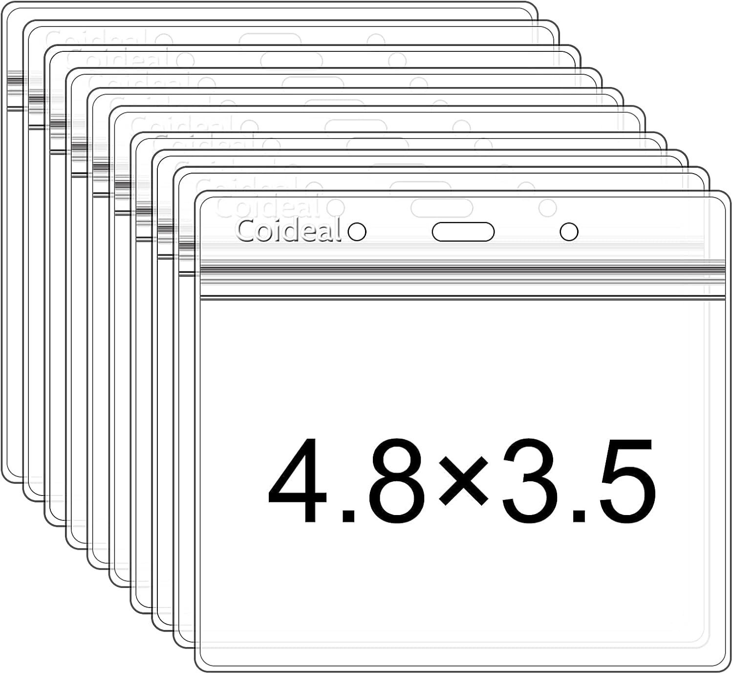 Clear Plastic Horizontal Badge Holder - 12 Pcs Thick Name Tag ID Card Protector Holders Large Transparent Sleeve Waterproof 4.8 x 3.5 Inch