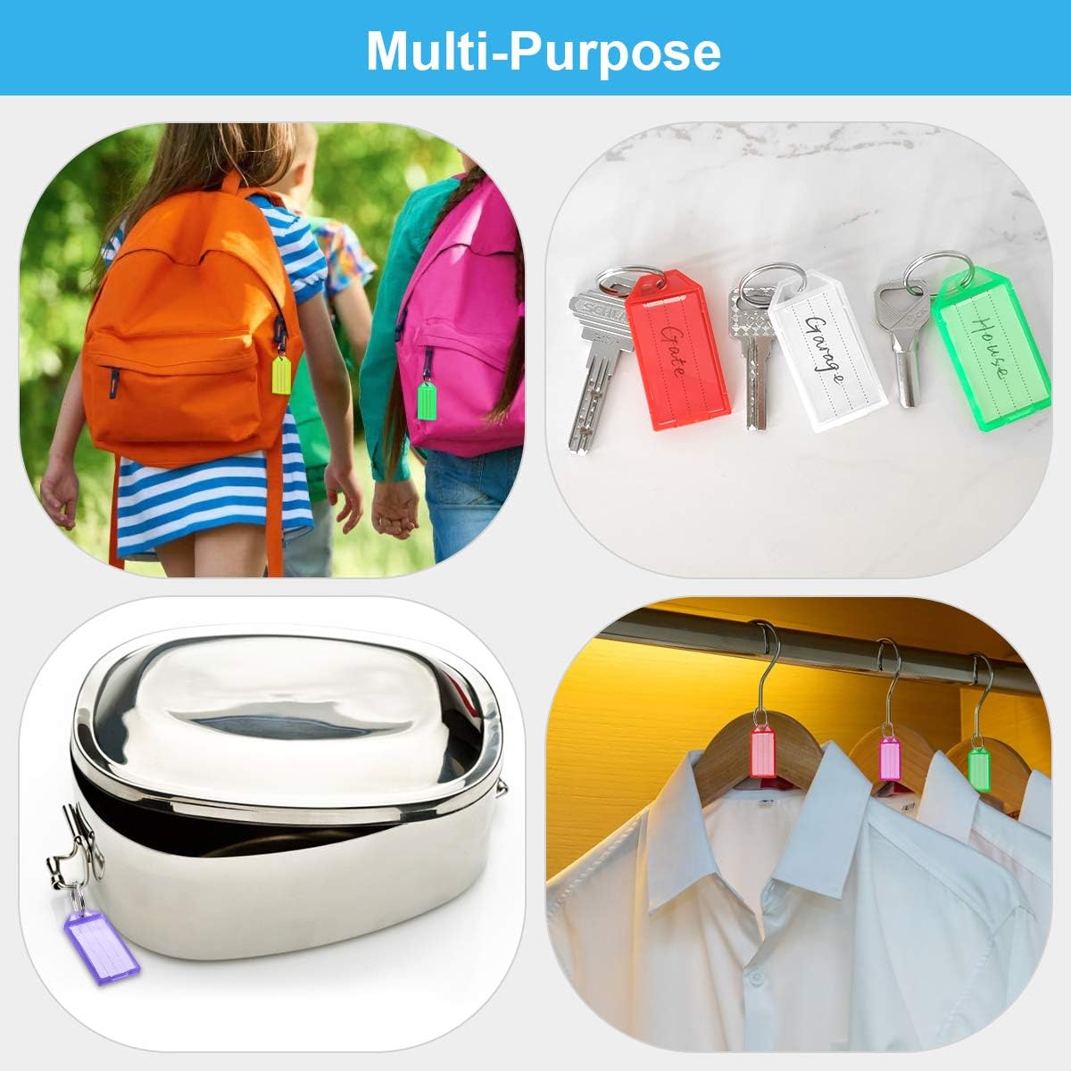 Tough Plastic Key Tags, 30 Pcs Colored Key Fobs Identifier ID Keychain Tag with Strong Split Ring and Flap Label Window for Luggage, 6 Assorted Colors
