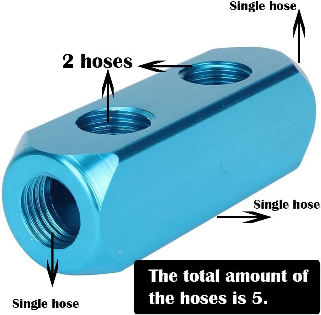 1/4" 2 Way 5 Port Aluminum Air Hose Inline Manifold Block Splitter, Pneumatic Air Compressor Manifold Fitting