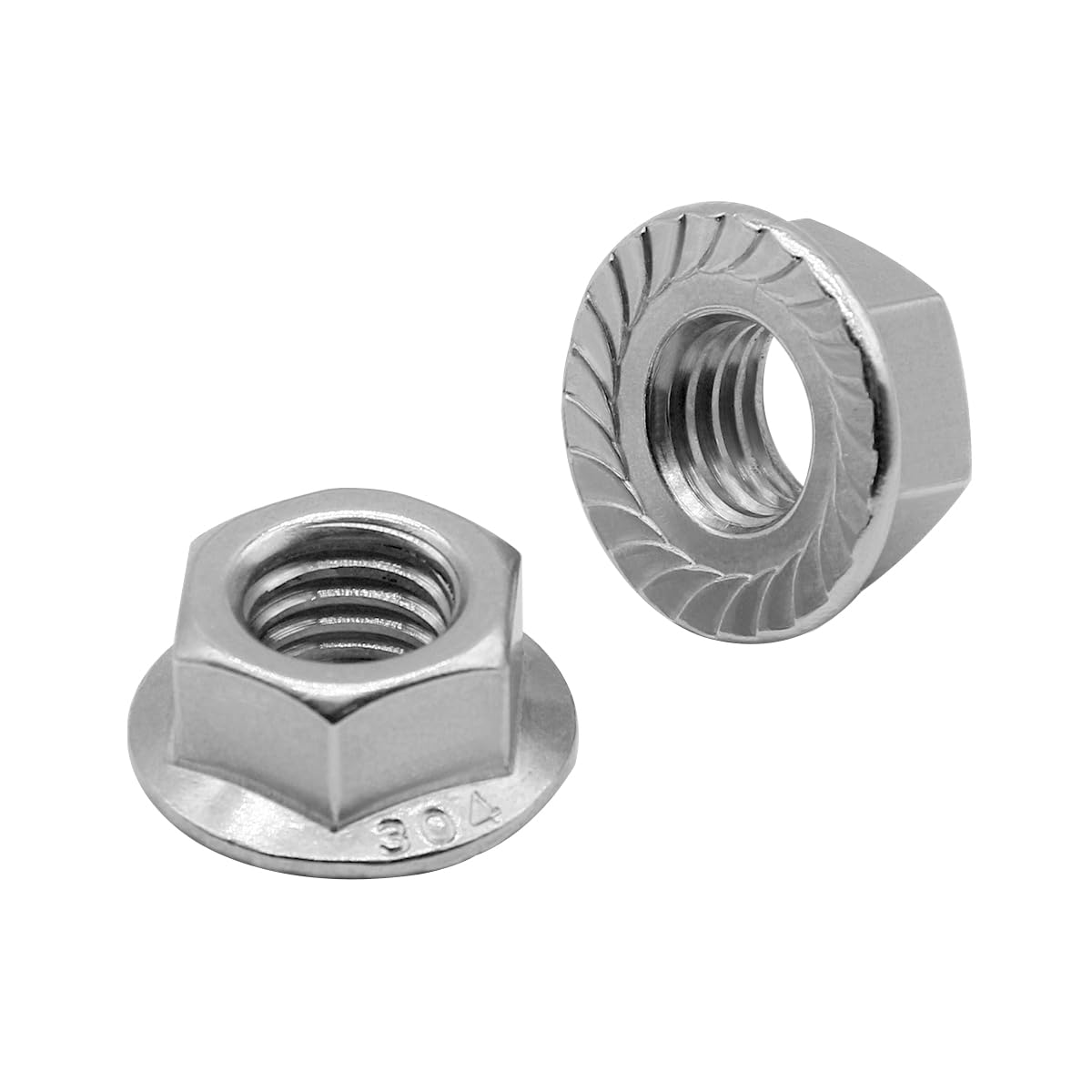M6*1.0 Serrated Flange Hex Lock Nuts 304 Stainless Steel 18-8 Bright Finish 30PCS