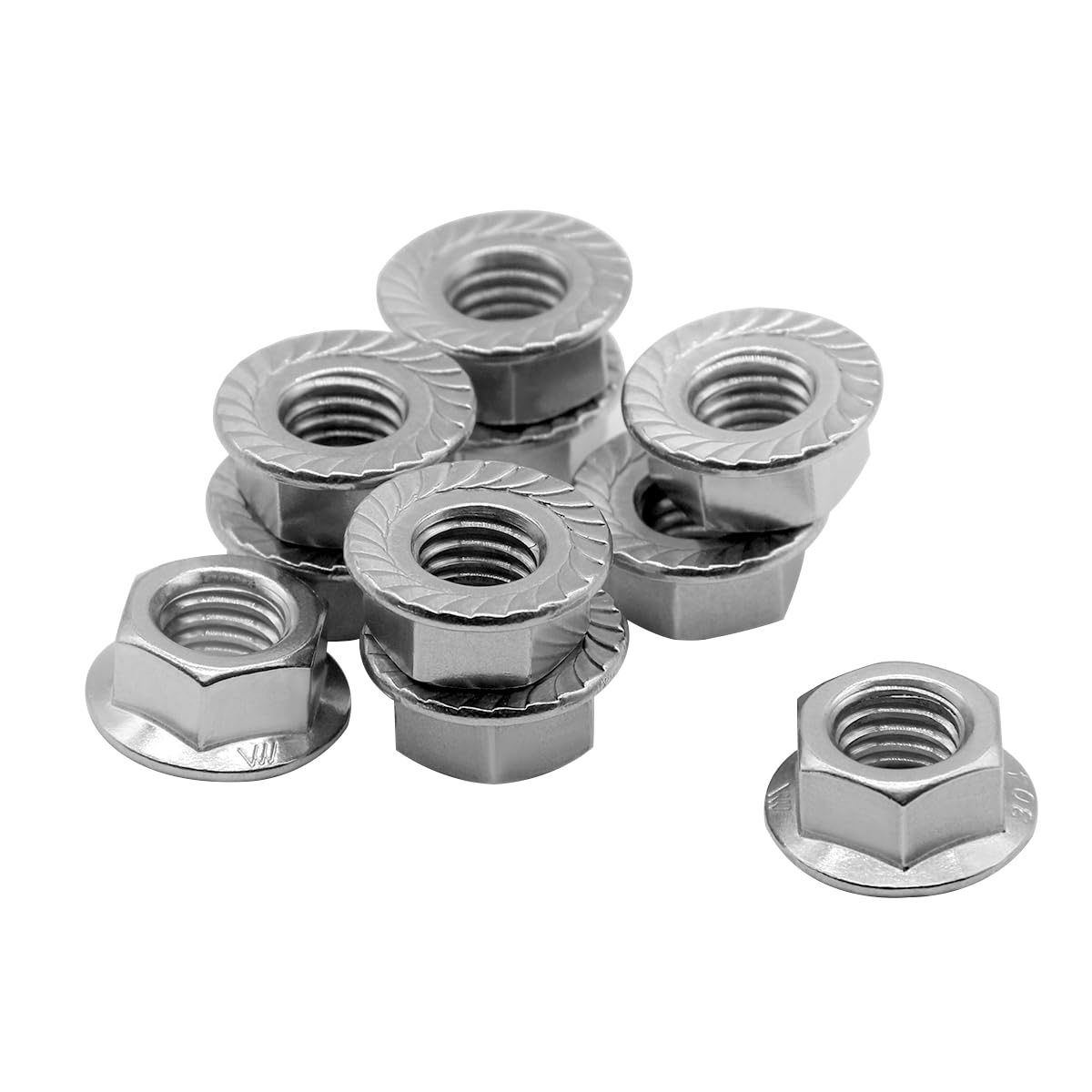 M6*1.0 Serrated Flange Hex Lock Nuts 304 Stainless Steel 18-8 Bright Finish 30PCS