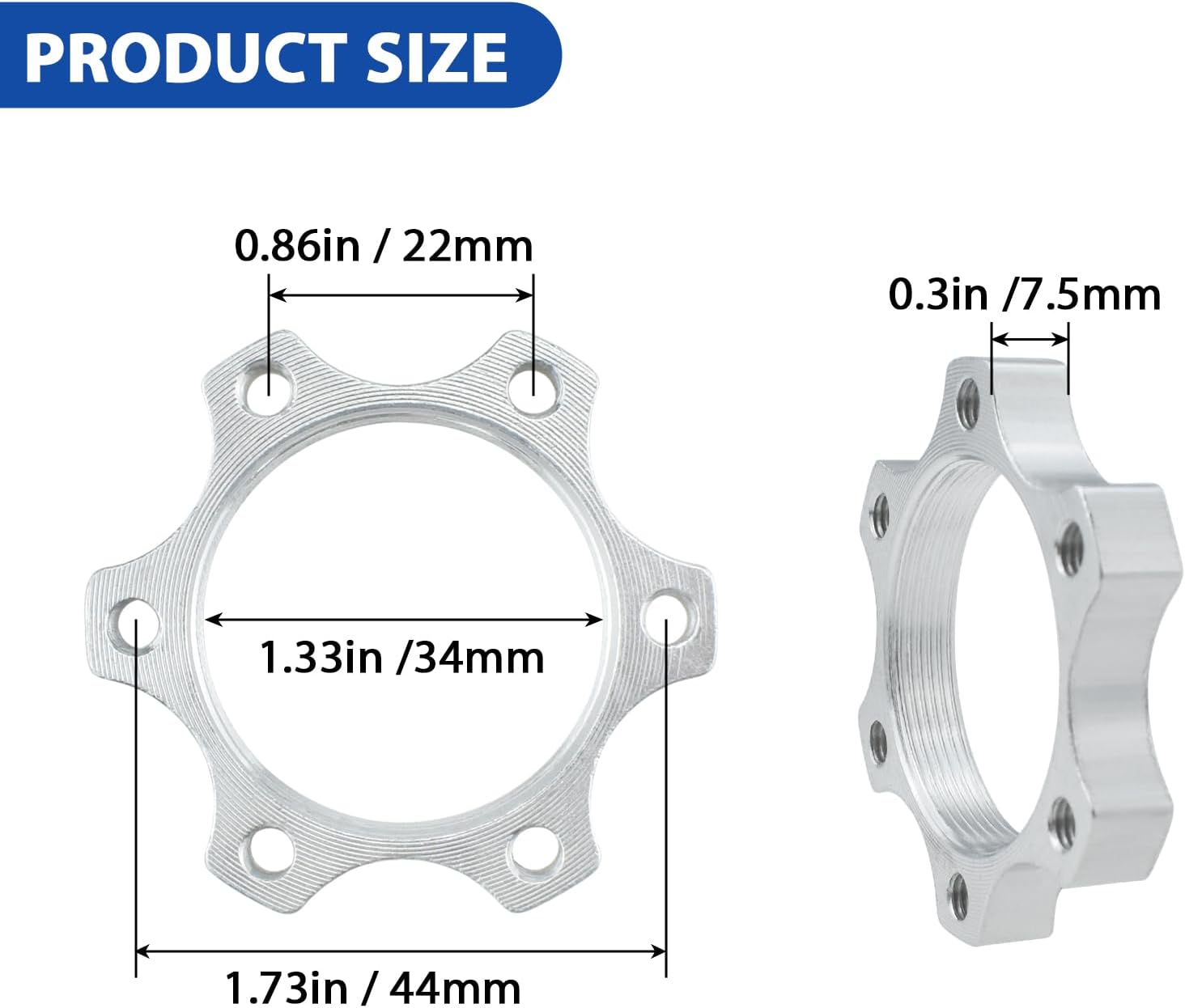 4 Pcs 44MM Bike Freewheel Threaded Hubs Disk Brake Adapter, 1.73-inch Aluminum Alloy 6-Bolt Disc Brake Rotor Flange Adapter, Silver