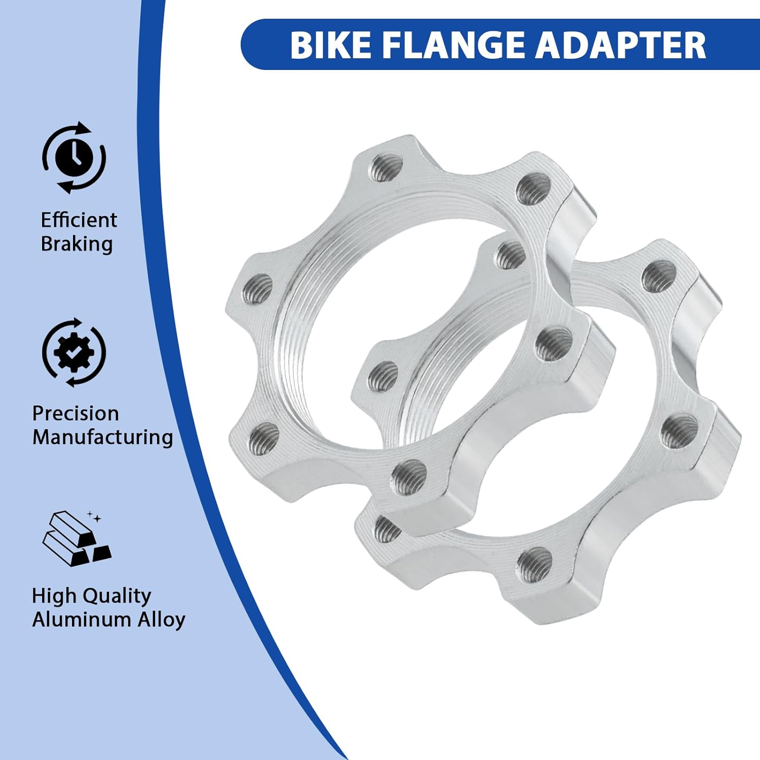 4 Pcs 44MM Bike Freewheel Threaded Hubs Disk Brake Adapter, 1.73-inch Aluminum Alloy 6-Bolt Disc Brake Rotor Flange Adapter, Silver