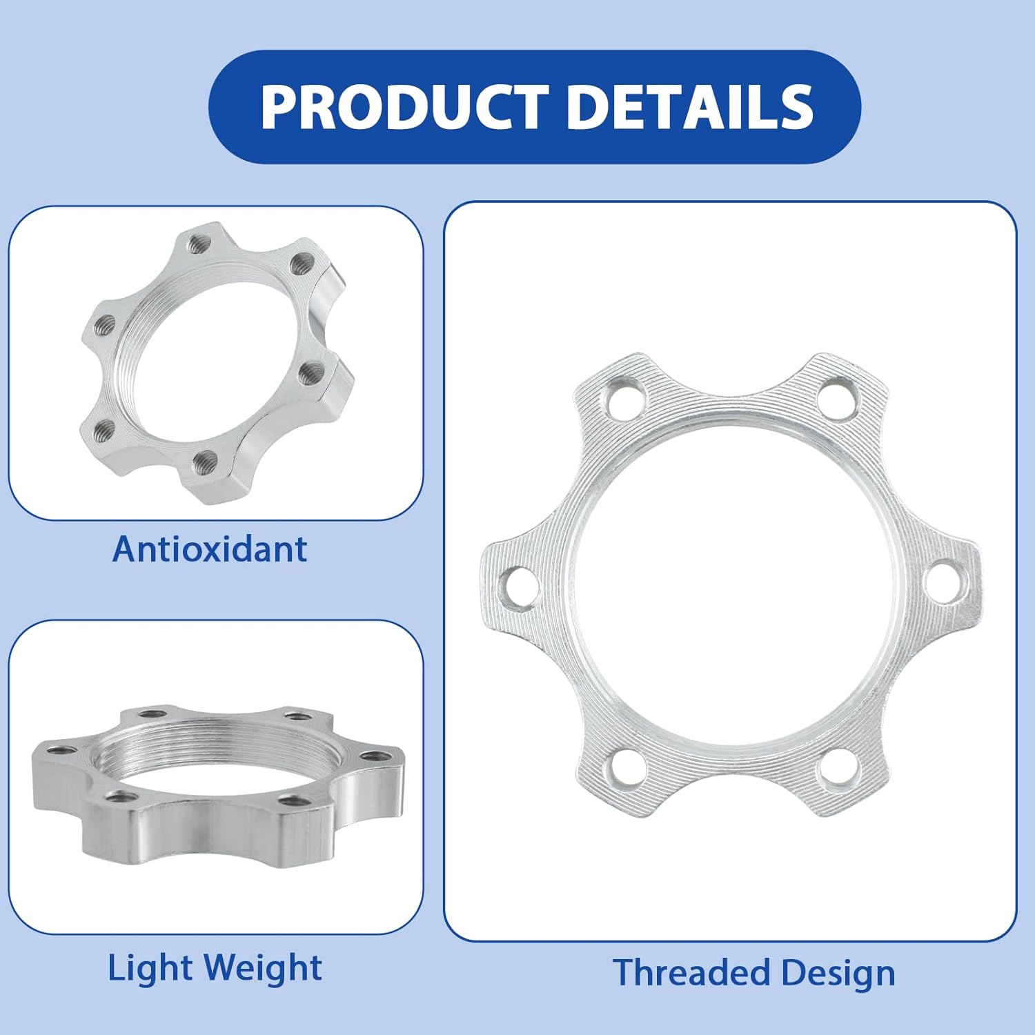 4 Pcs 44MM Bike Freewheel Threaded Hubs Disk Brake Adapter, 1.73-inch Aluminum Alloy 6-Bolt Disc Brake Rotor Flange Adapter, Silver