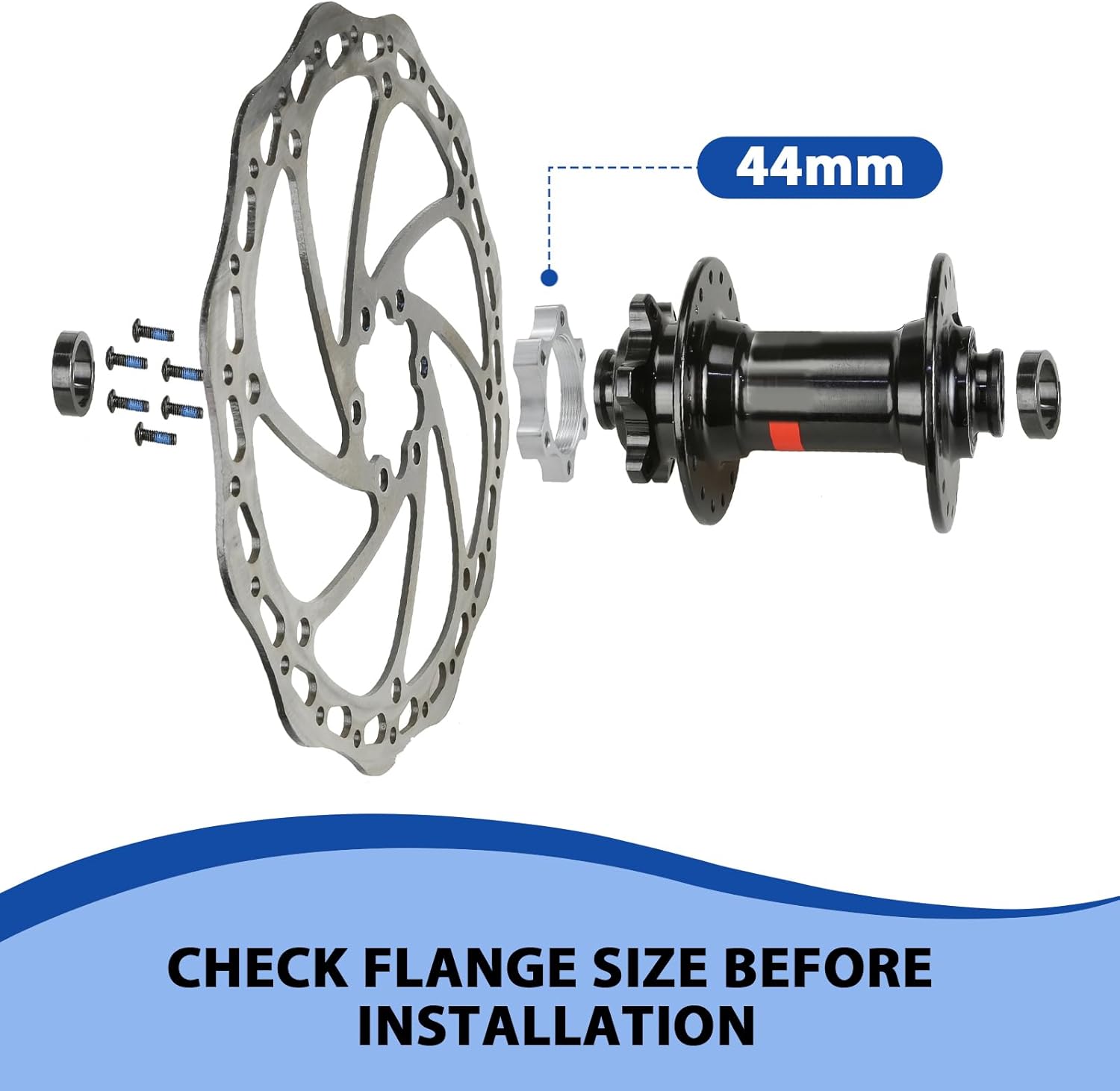 4 Pcs 44MM Bike Freewheel Threaded Hubs Disk Brake Adapter, 1.73-inch Aluminum Alloy 6-Bolt Disc Brake Rotor Flange Adapter, Silver