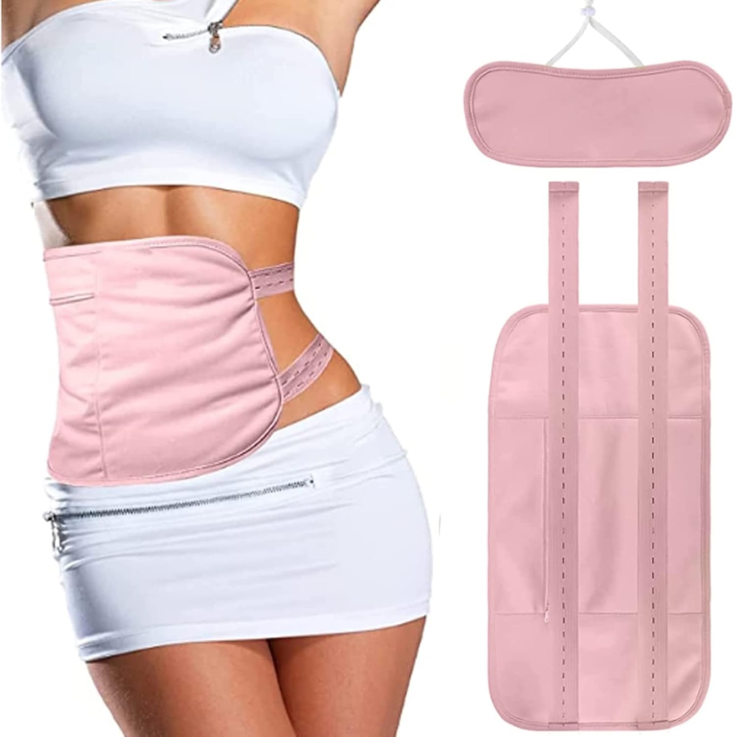 2 Pack Castor Oil Pack Wrap, Reusable Organic Castor Oil Pack Kit, Castor Oil Packs with Adjustable Elastic Strap Bamboo Cotton Machine Washable Anti Oil Leak Pink