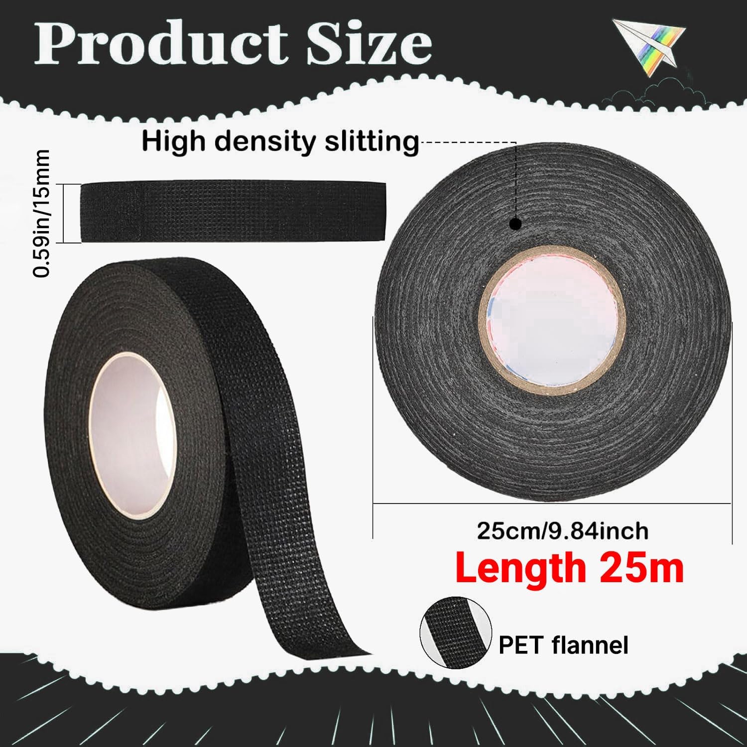 Wire Harness Tape for Electrical Automotive Engine Harness Wrap Protection Noise Damping Cables Fixed 0.59 Inch x 82 FT